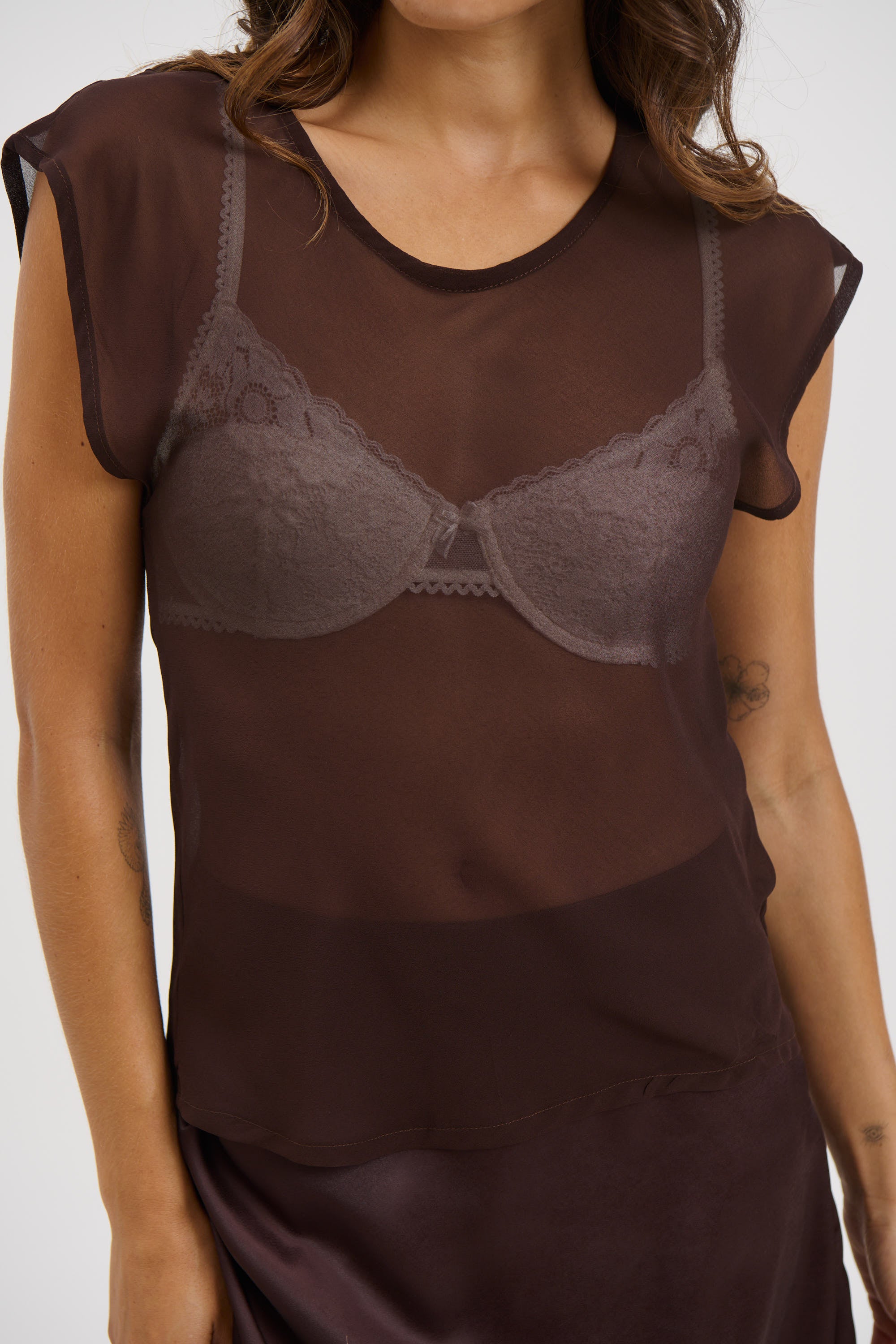 Camille Sheer Top Chocolate