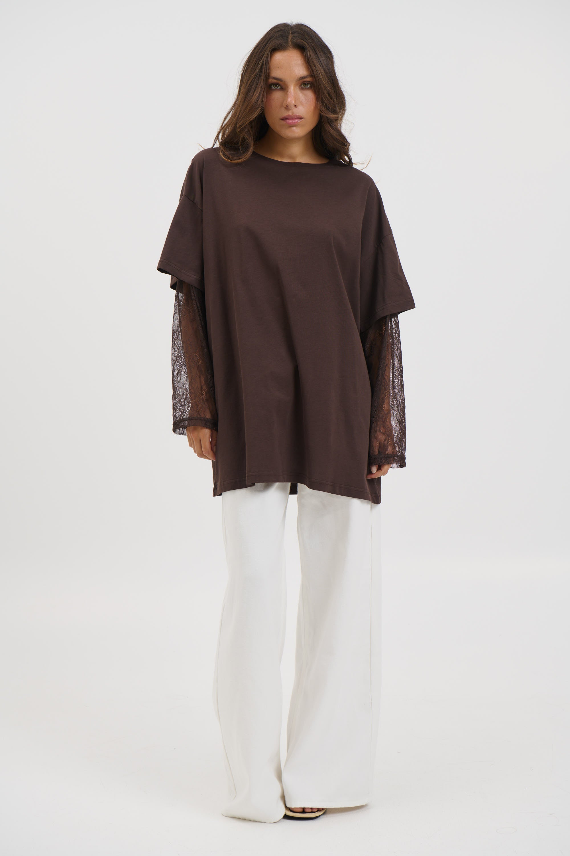 Amanda Lace Tee Dark Chocolate