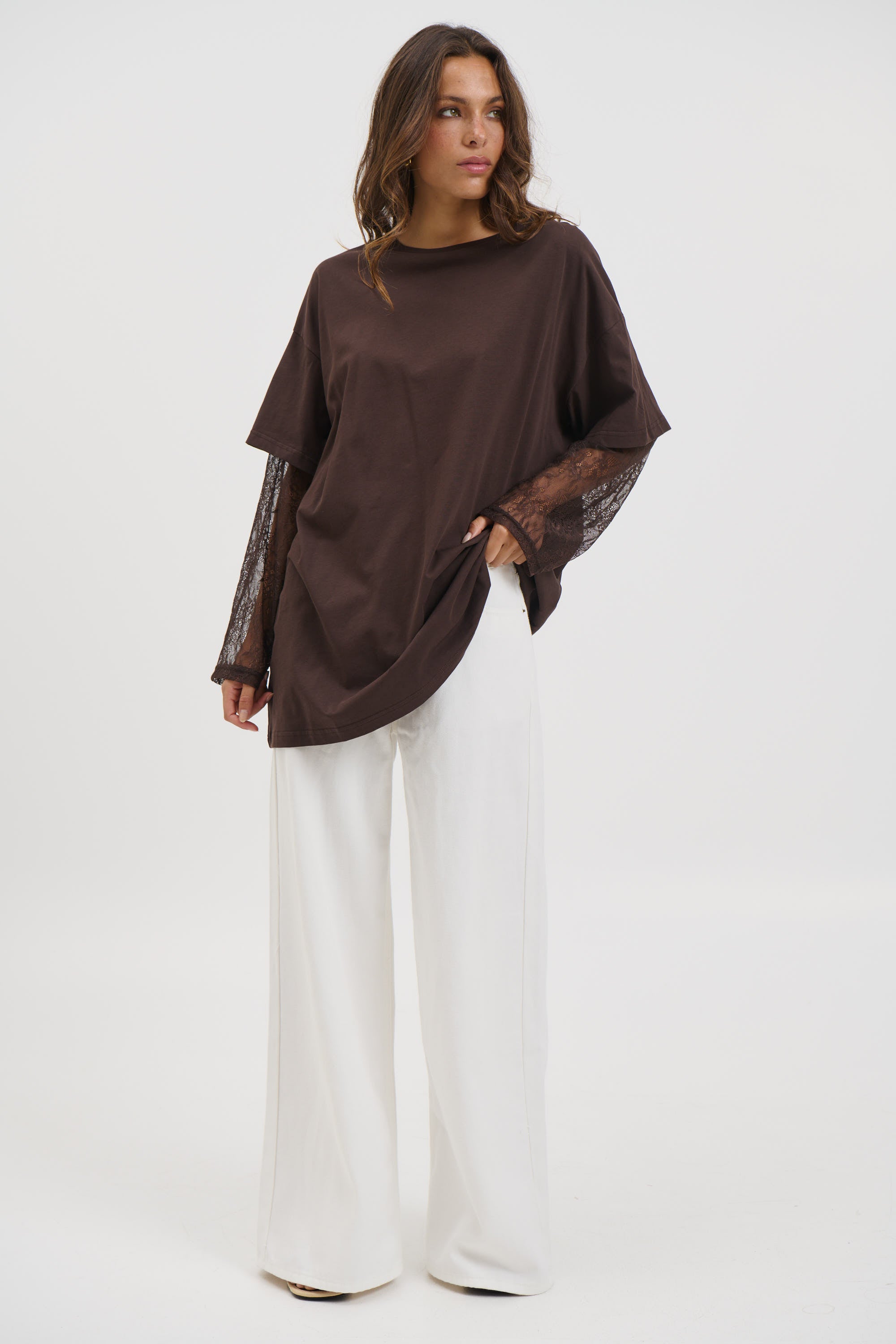 Amanda Lace Tee Dark Chocolate