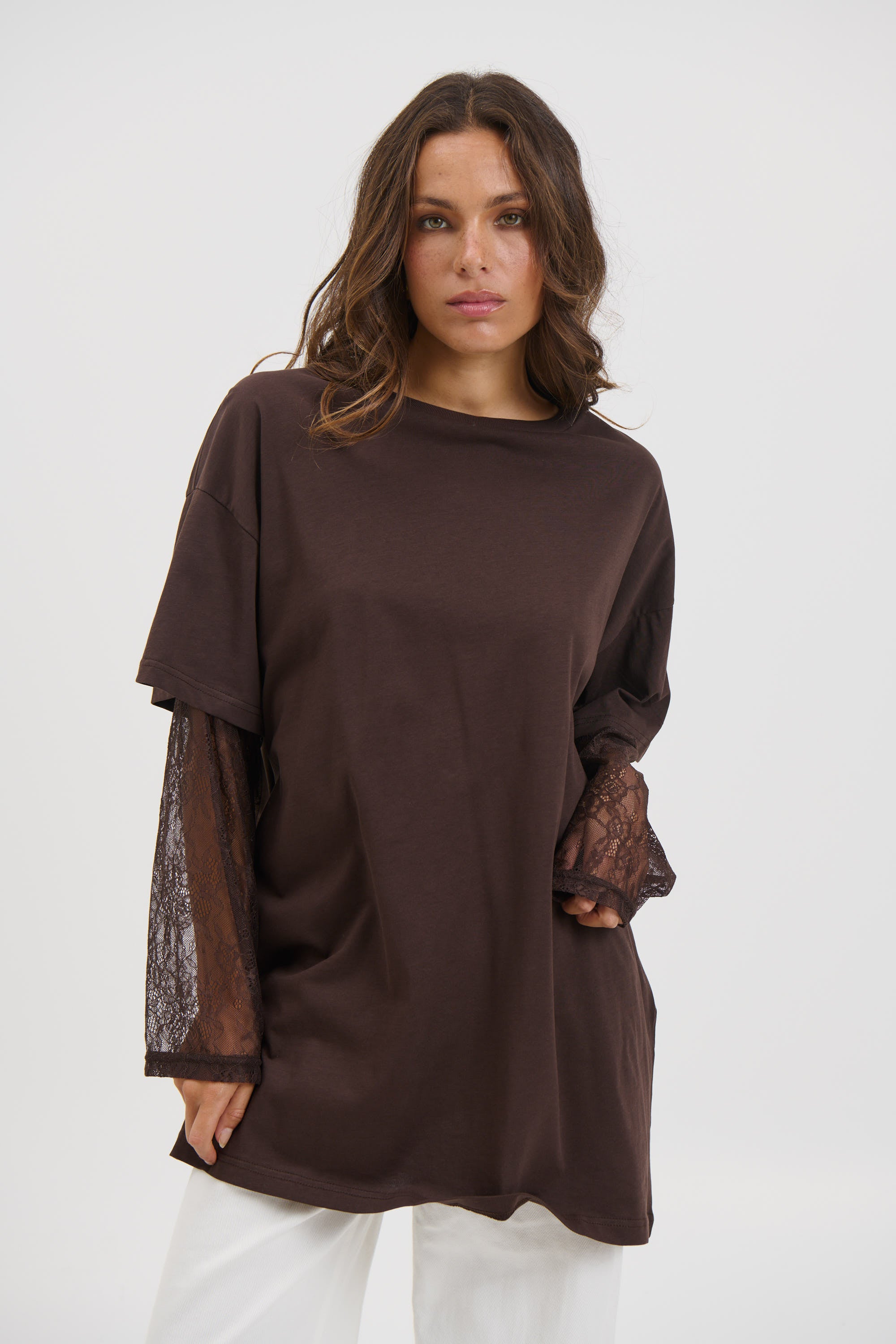 Amanda Lace Tee Dark Chocolate