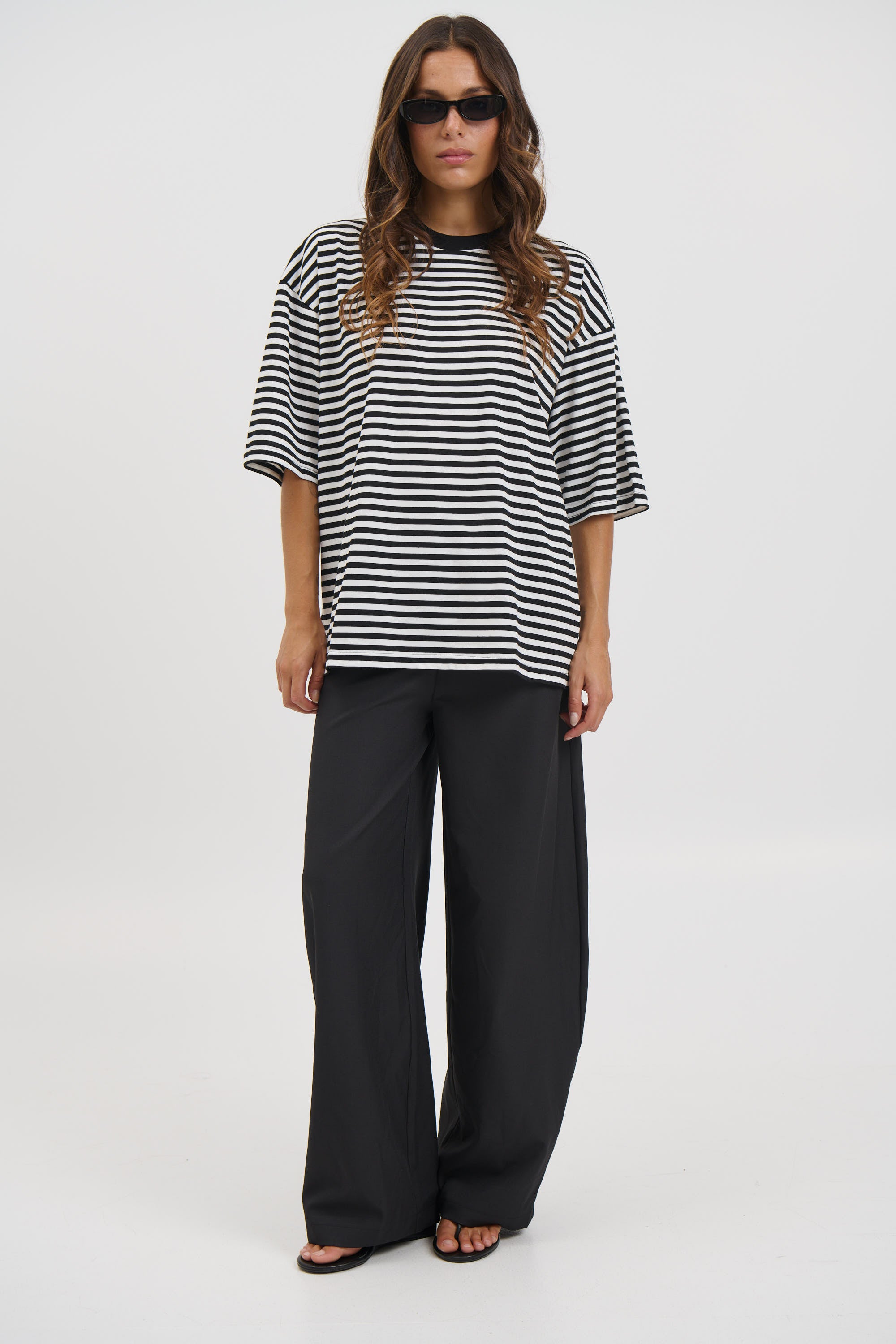 Unisex Lesley Stripe Crew Tee Black