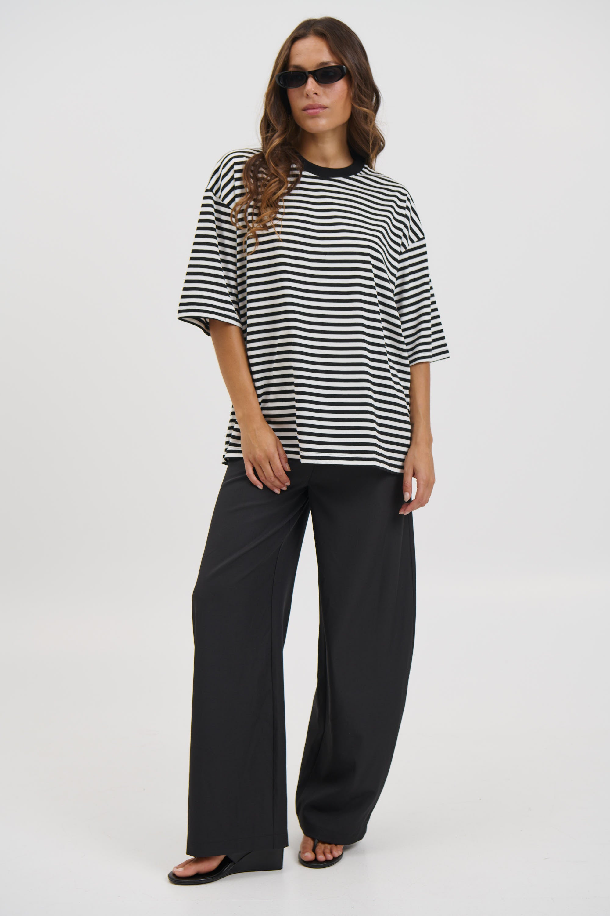 Unisex Lesley Stripe Crew Tee Black