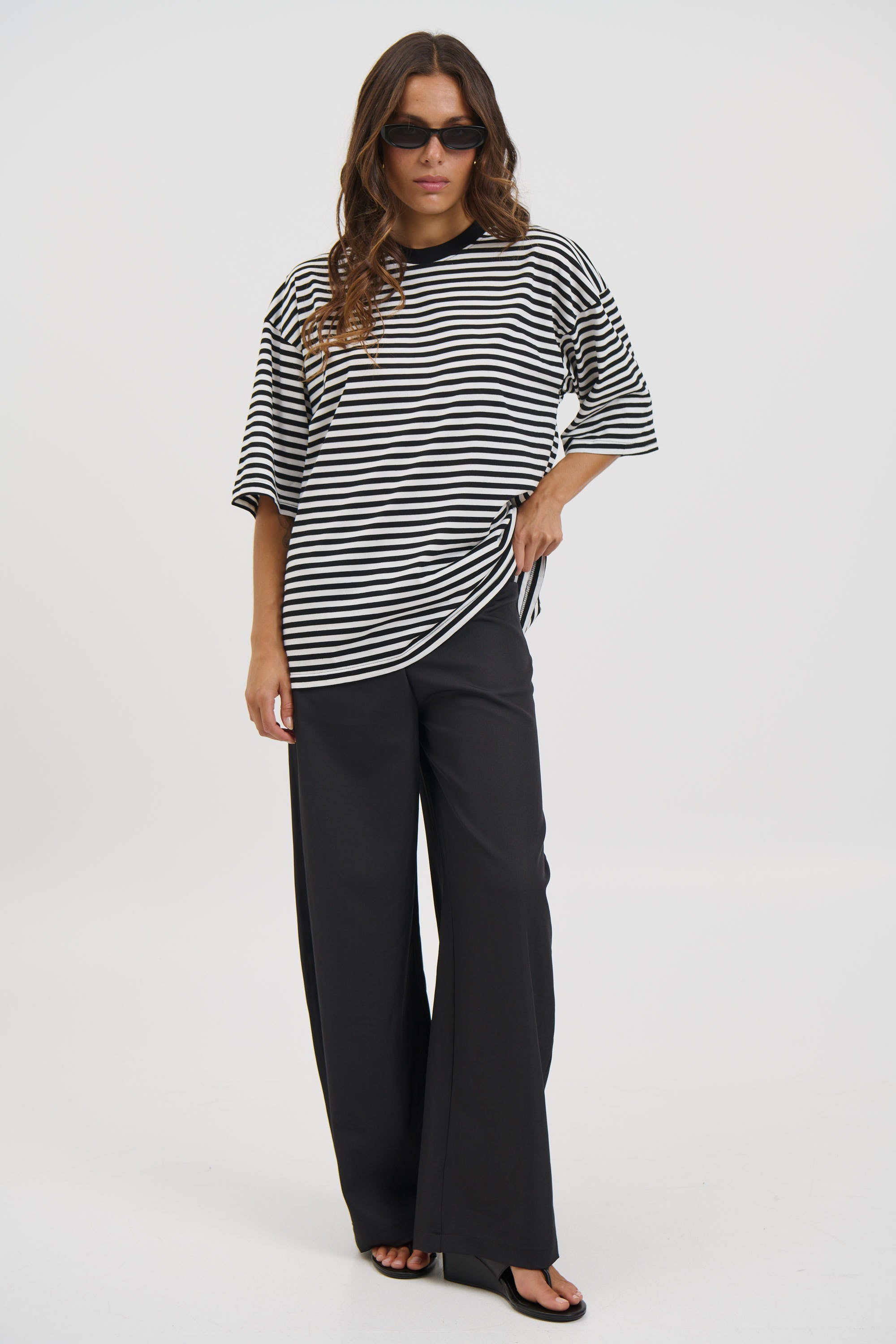 Unisex Lesley Stripe Crew Tee Black