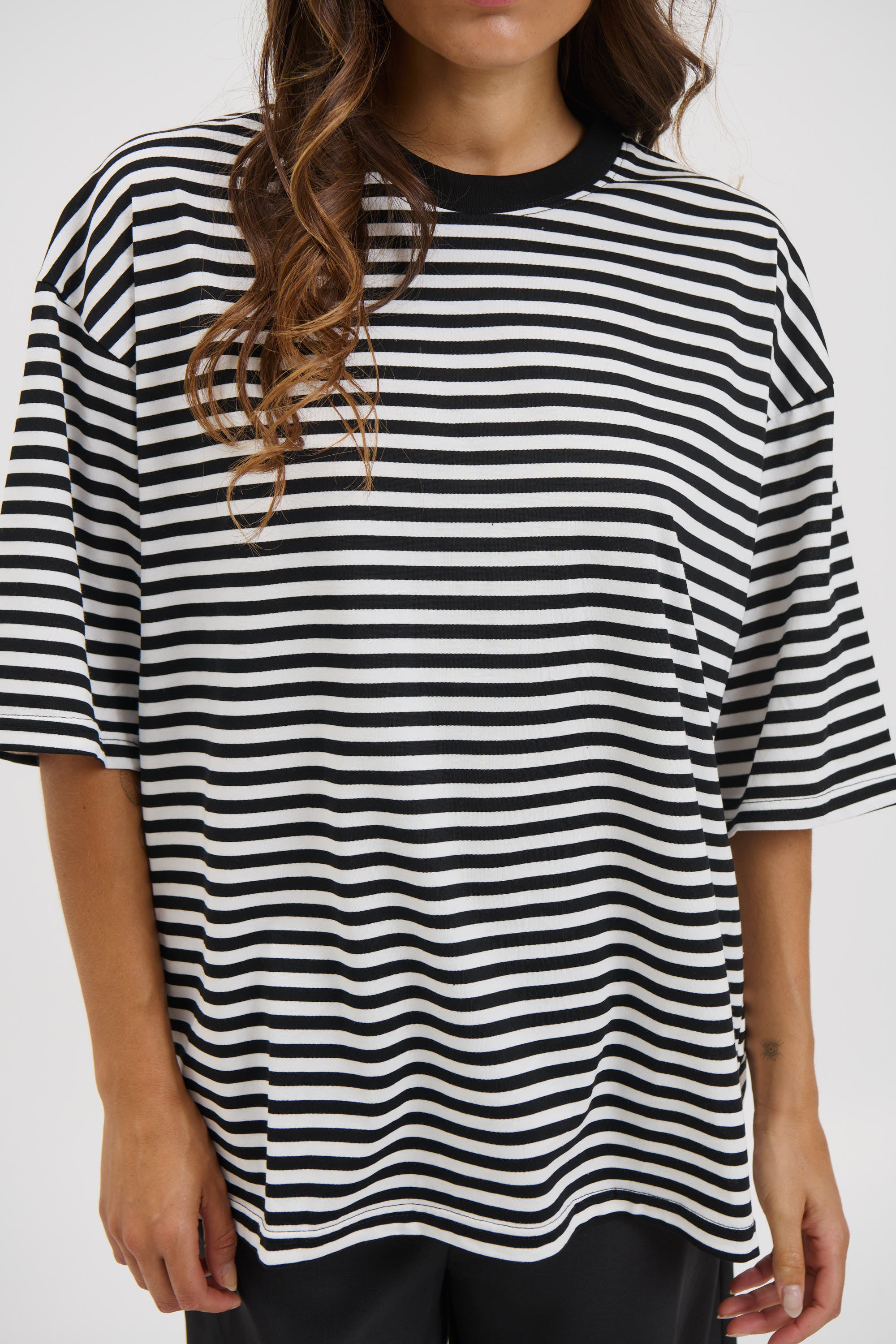 Unisex Lesley Stripe Crew Tee Black