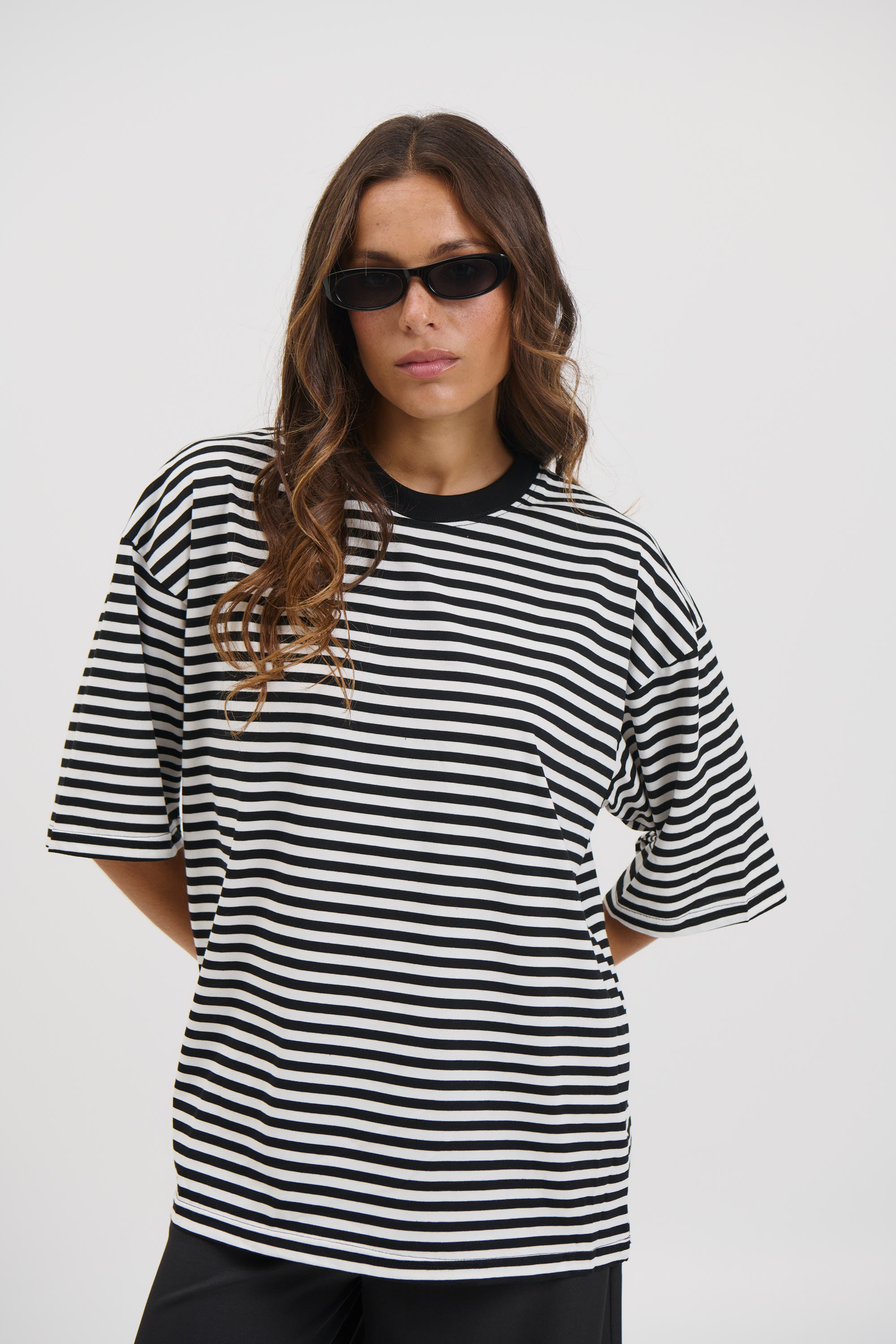 Unisex Lesley Stripe Crew Tee Black