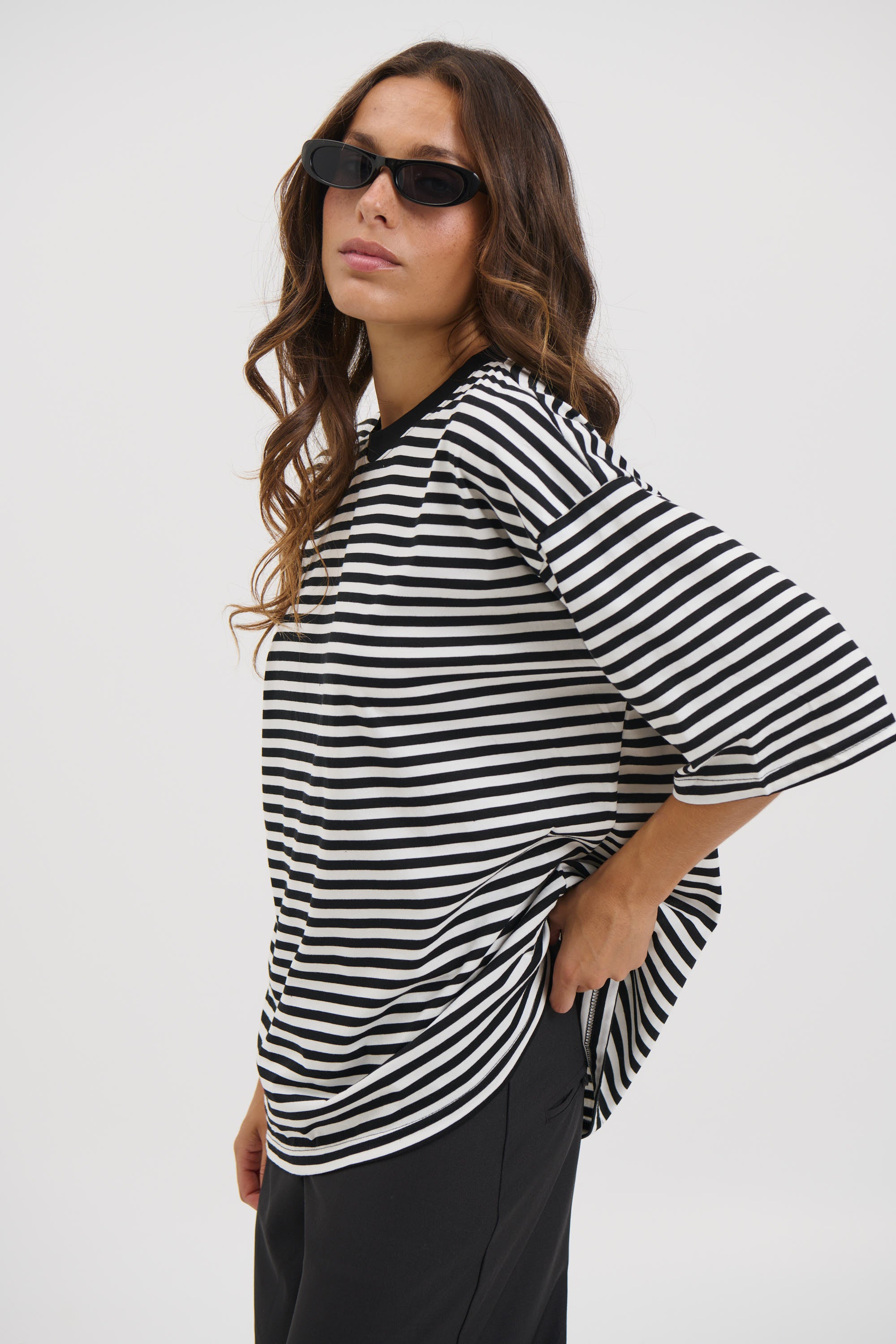 Unisex Lesley Stripe Crew Tee Black