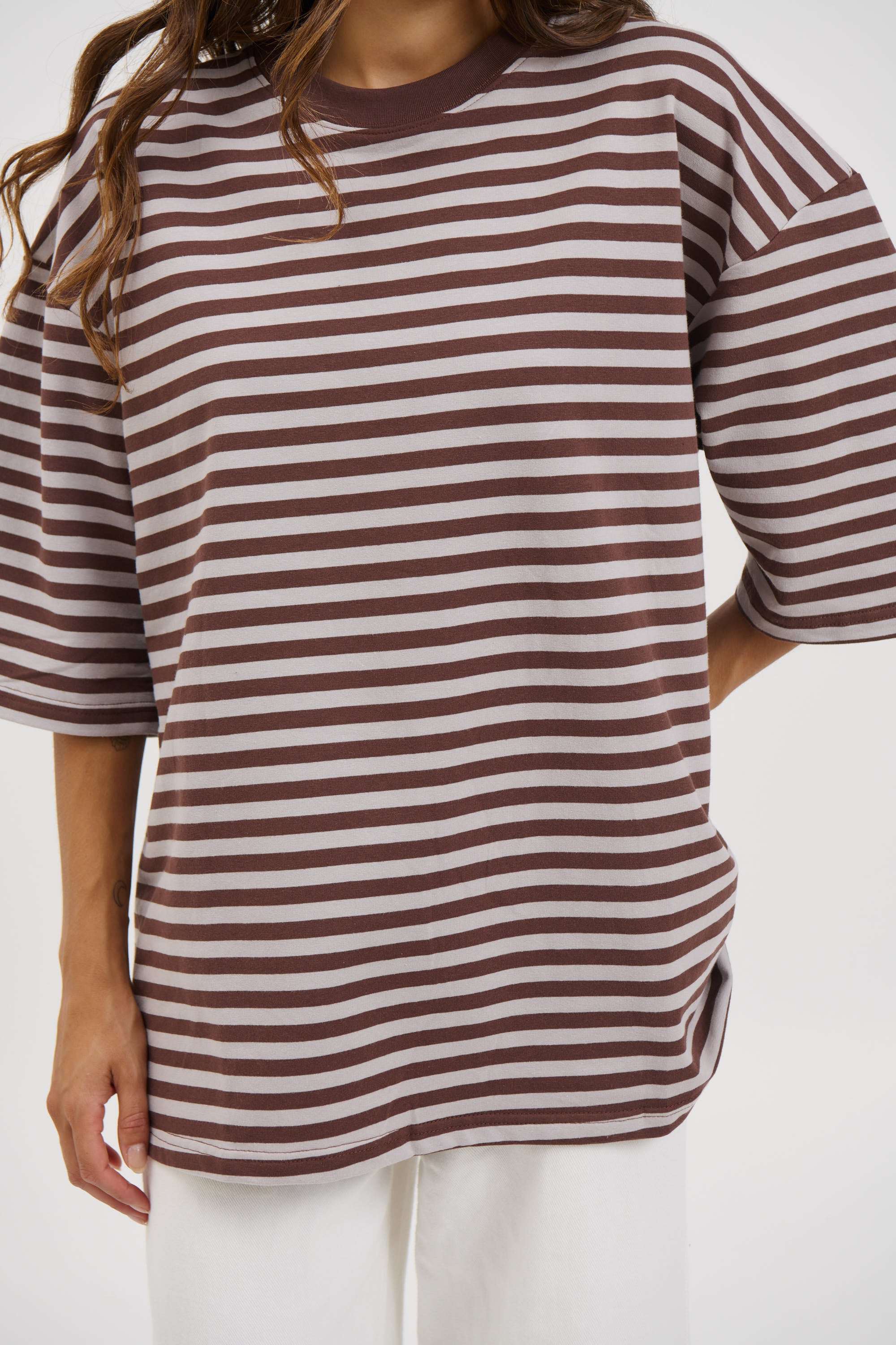 Unisex Lesley Stripe Crew Tee Choc