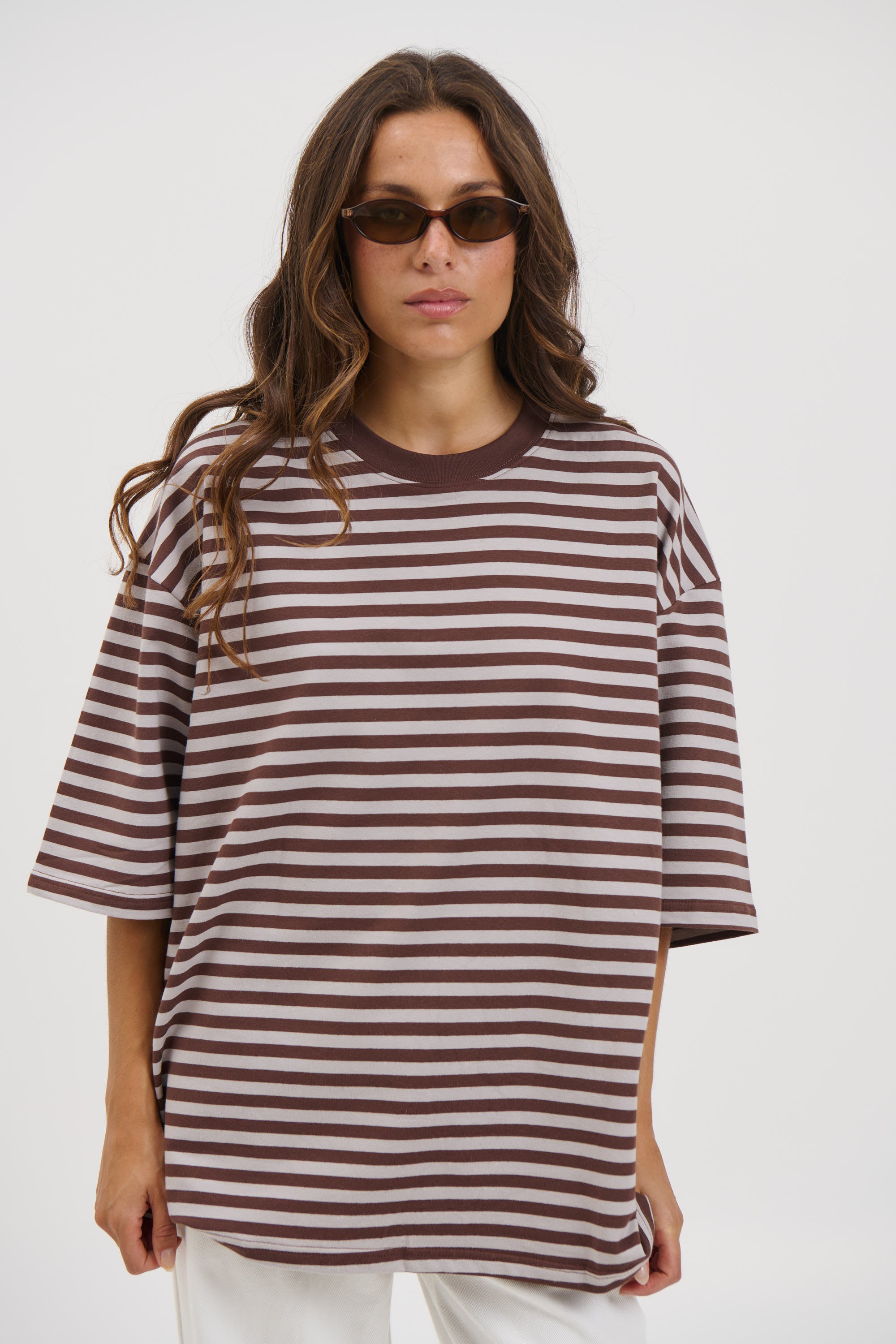 Unisex Lesley Stripe Crew Tee Choc