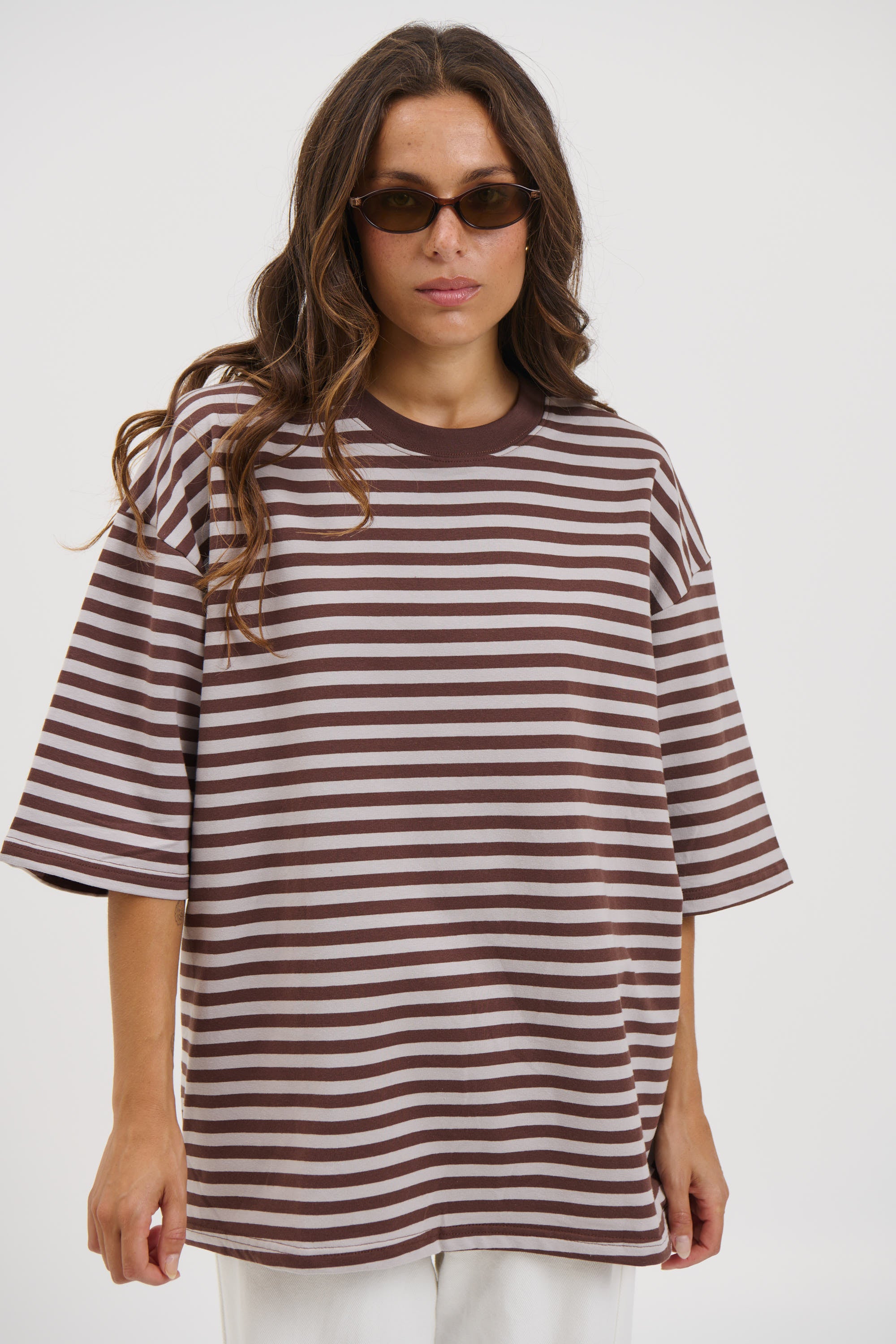 Unisex Lesley Stripe Crew Tee Choc