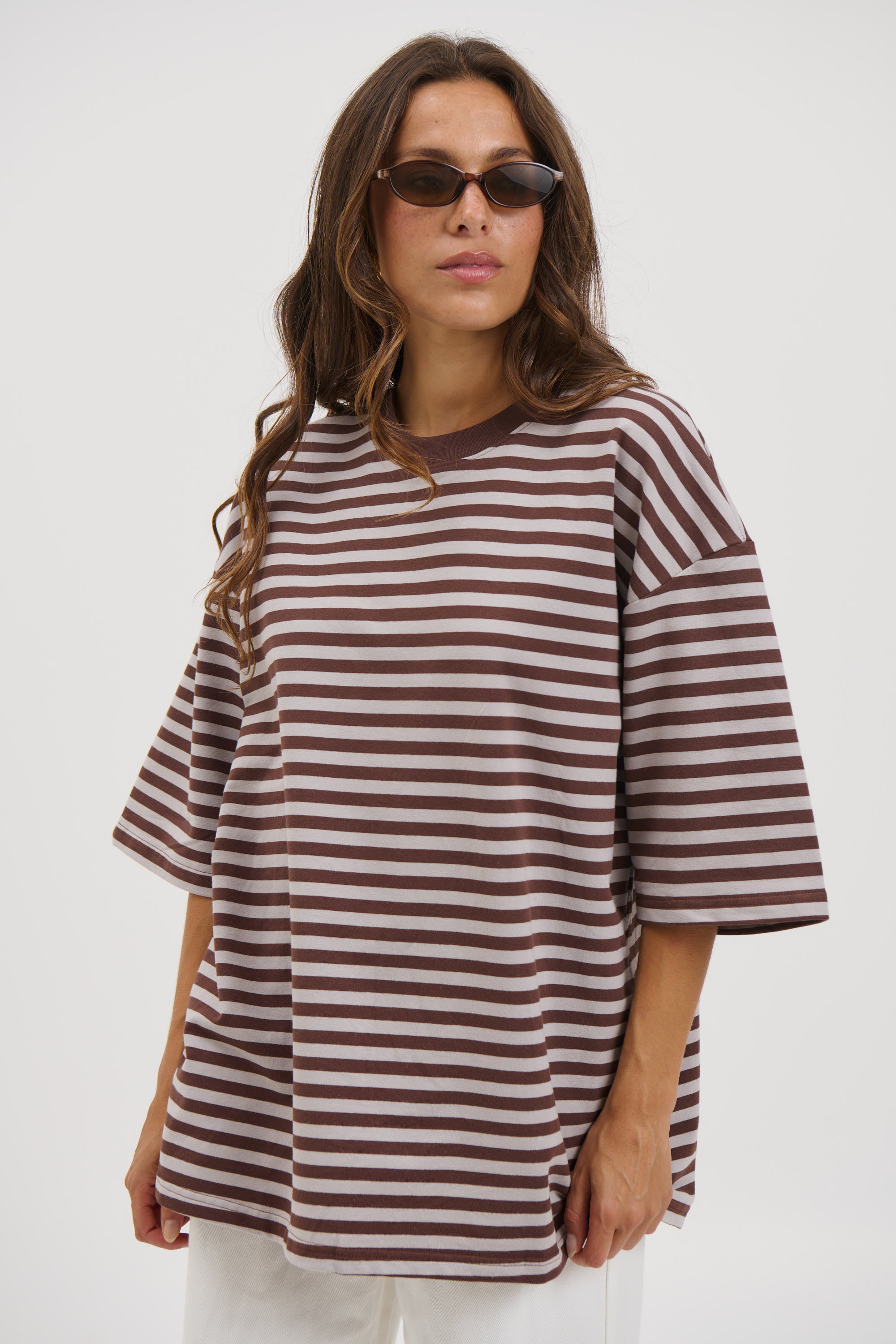 Unisex Lesley Stripe Crew Tee Choc