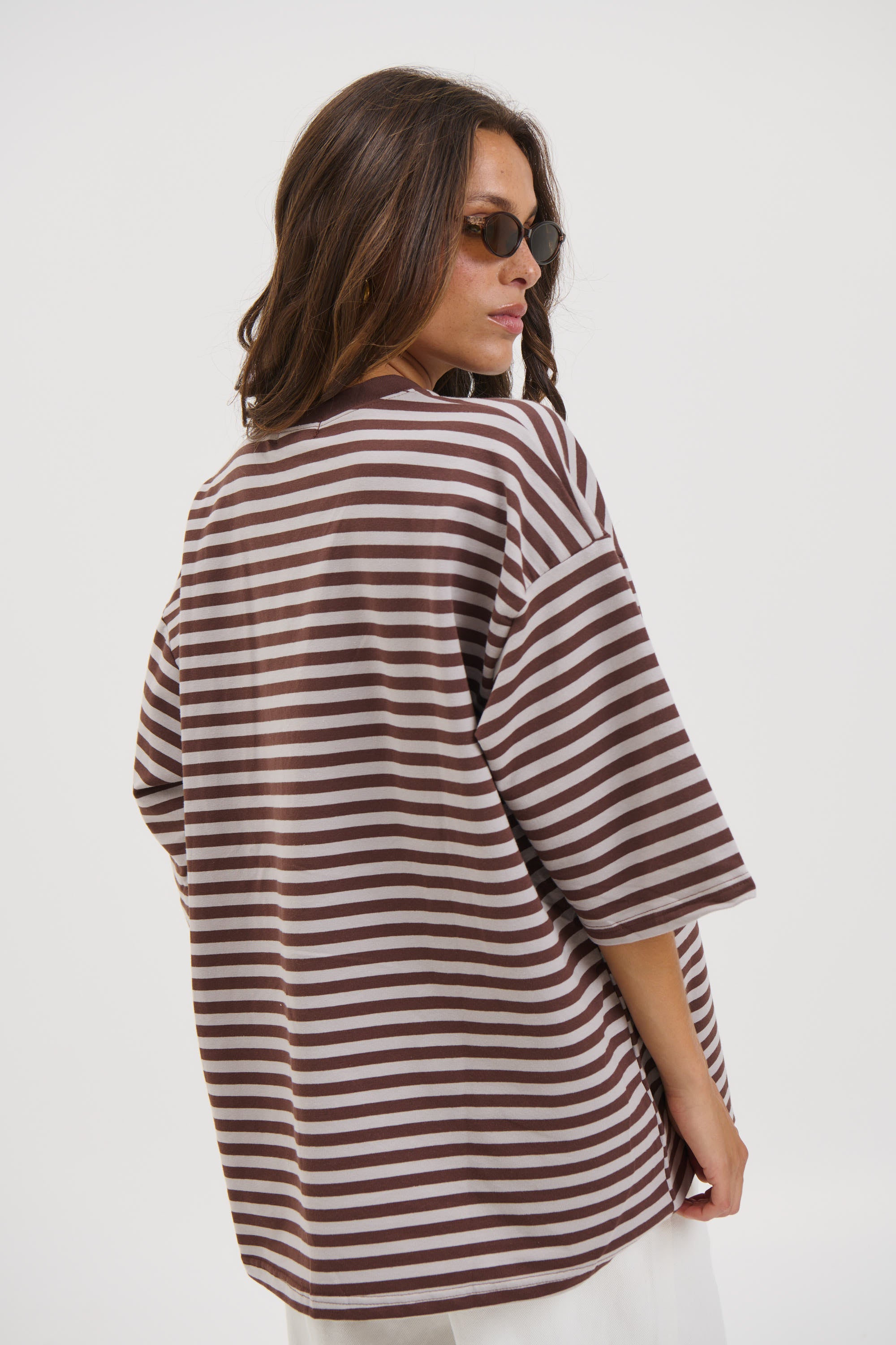 Unisex Lesley Stripe Crew Tee Choc