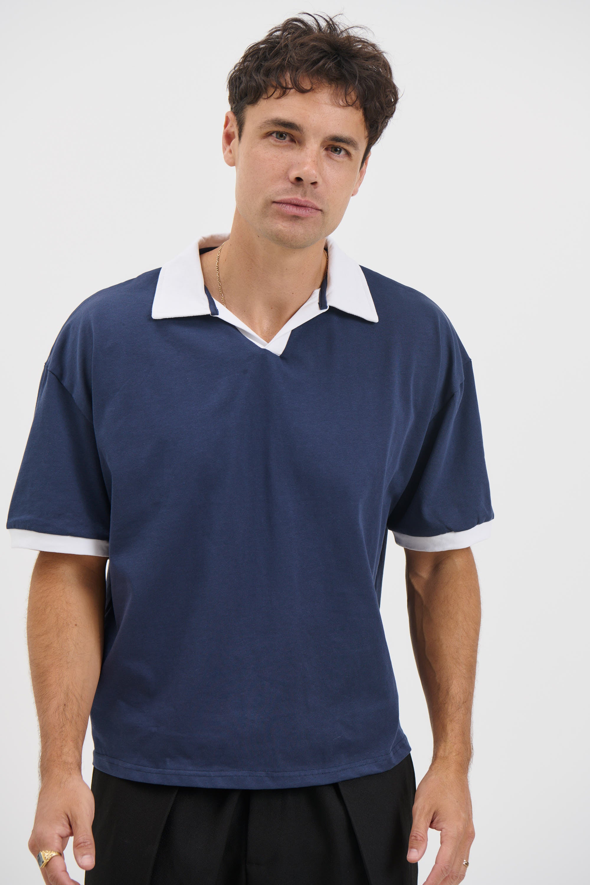 Two Tone Polo Navy