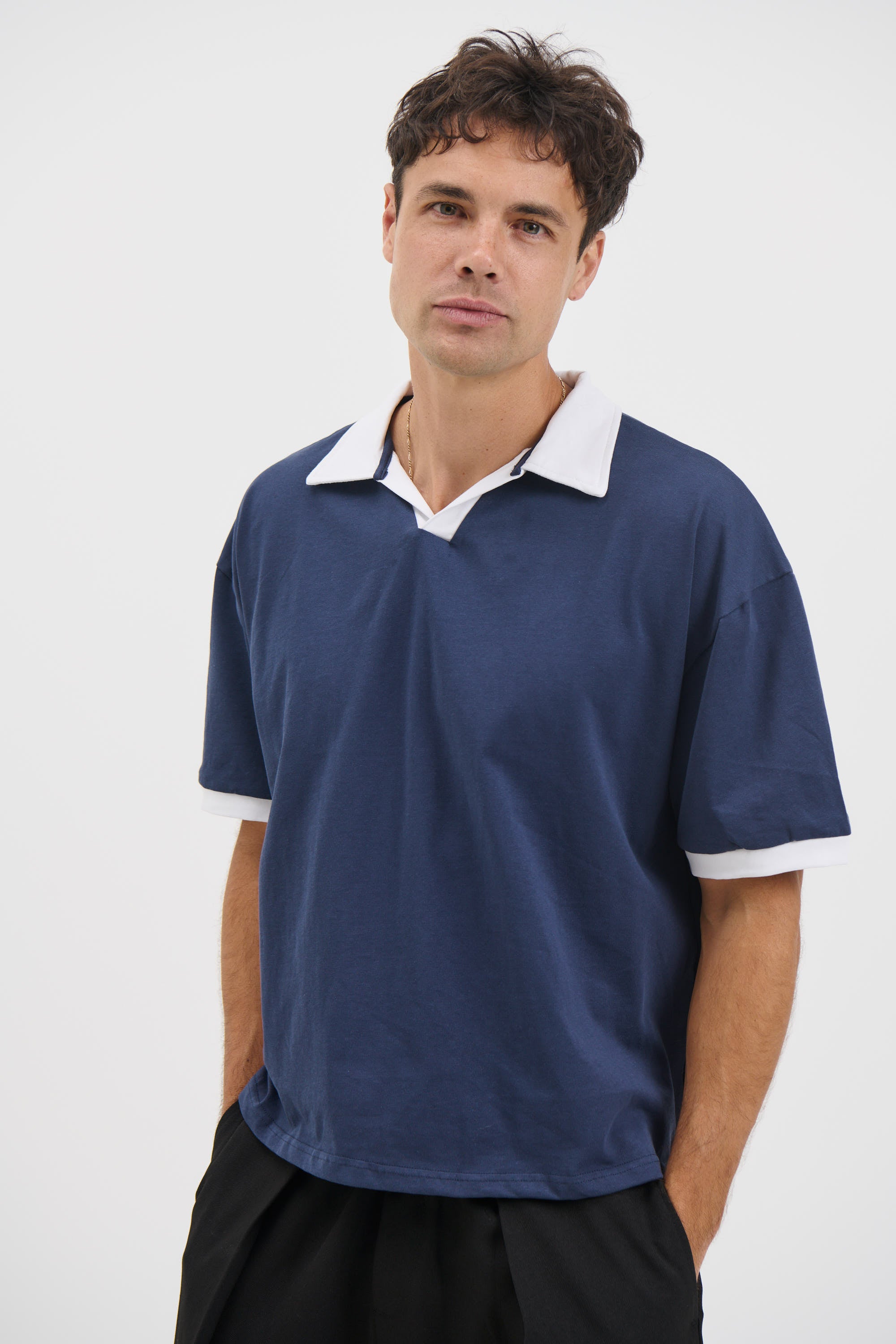 Two Tone Polo Navy