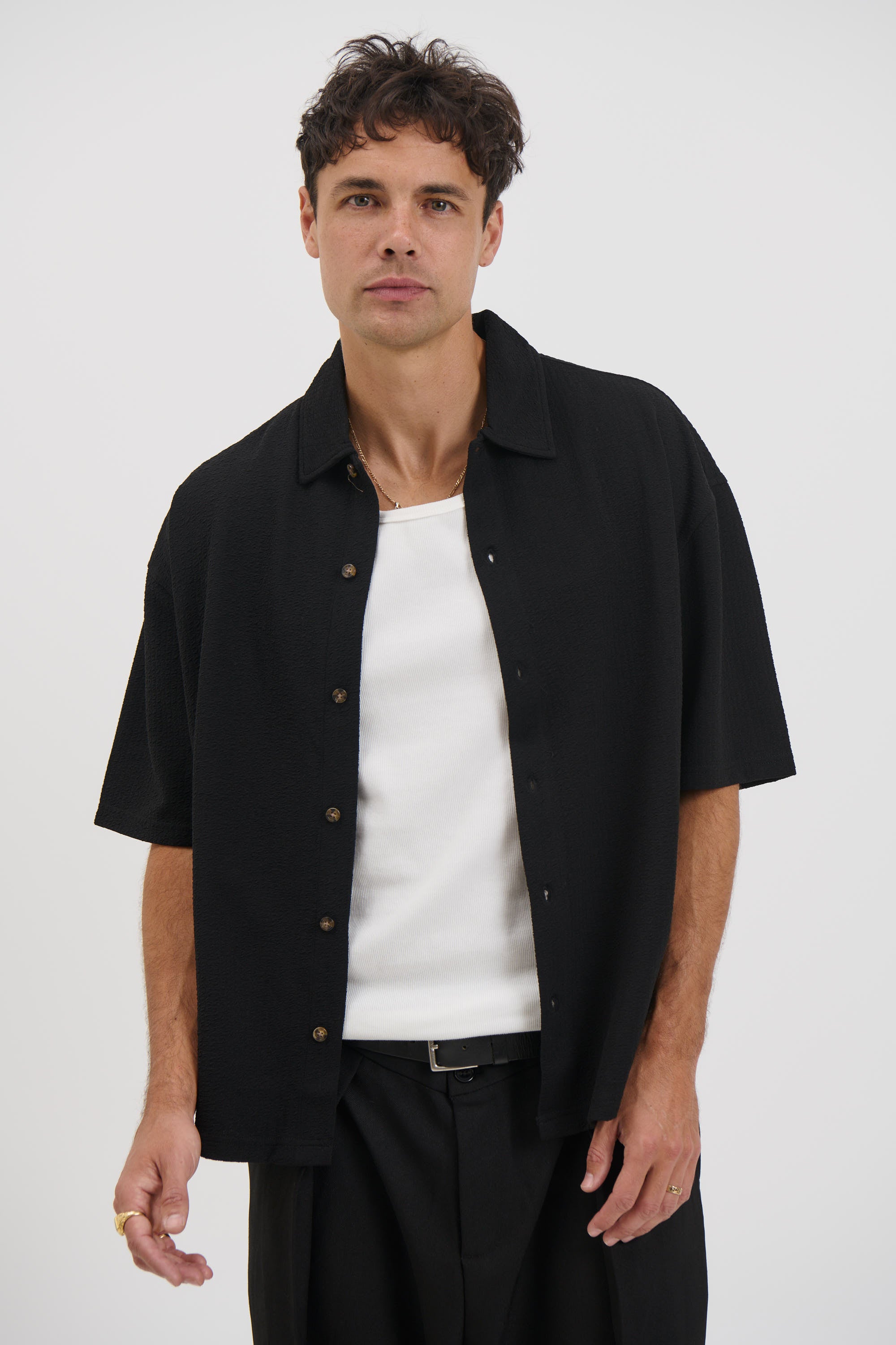 Lucas Drop Shirt Soft Texture Black