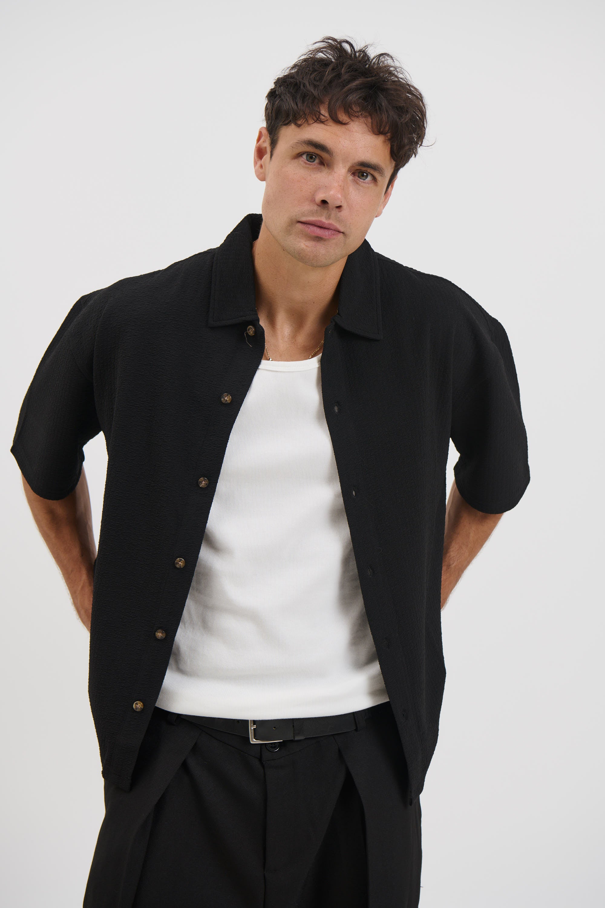 Lucas Drop Shirt Soft Texture Black