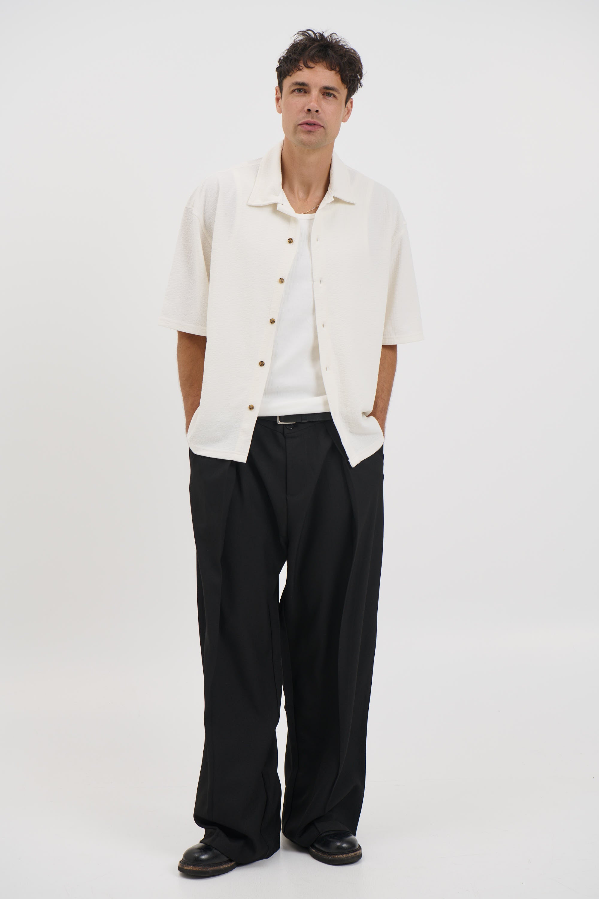 Lucas Drop Shirt Soft Texture White