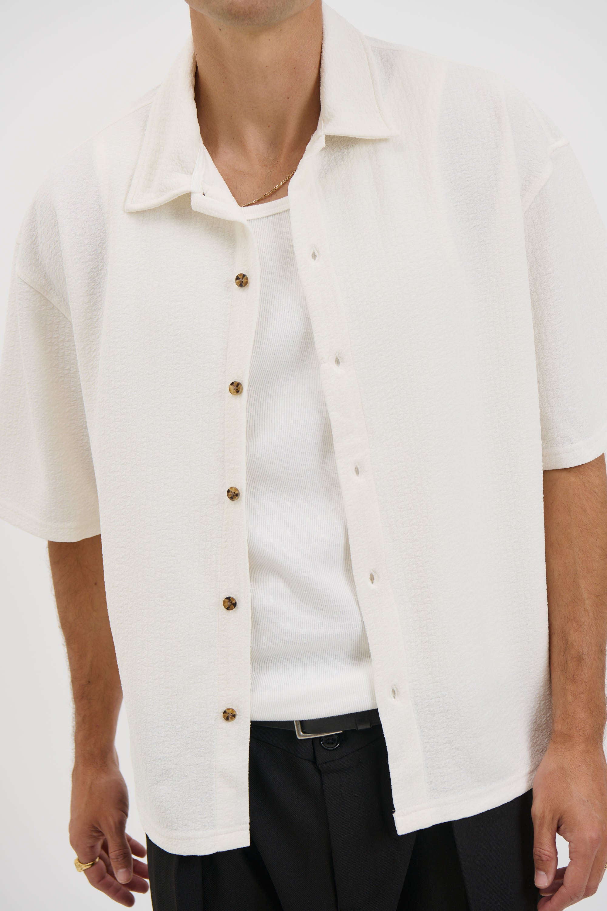 Lucas Drop Shirt Soft Texture White