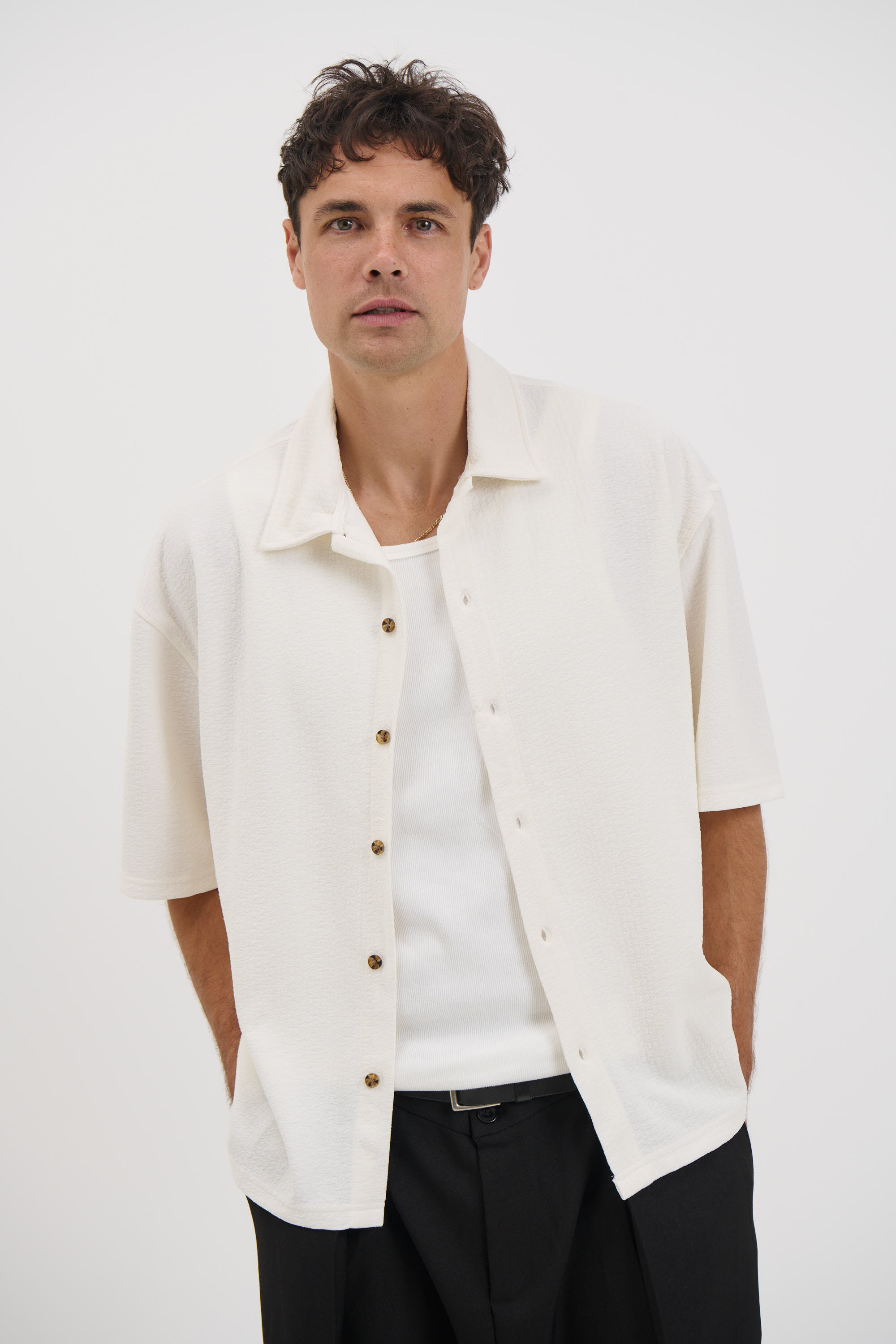 Lucas Drop Shirt Soft Texture White