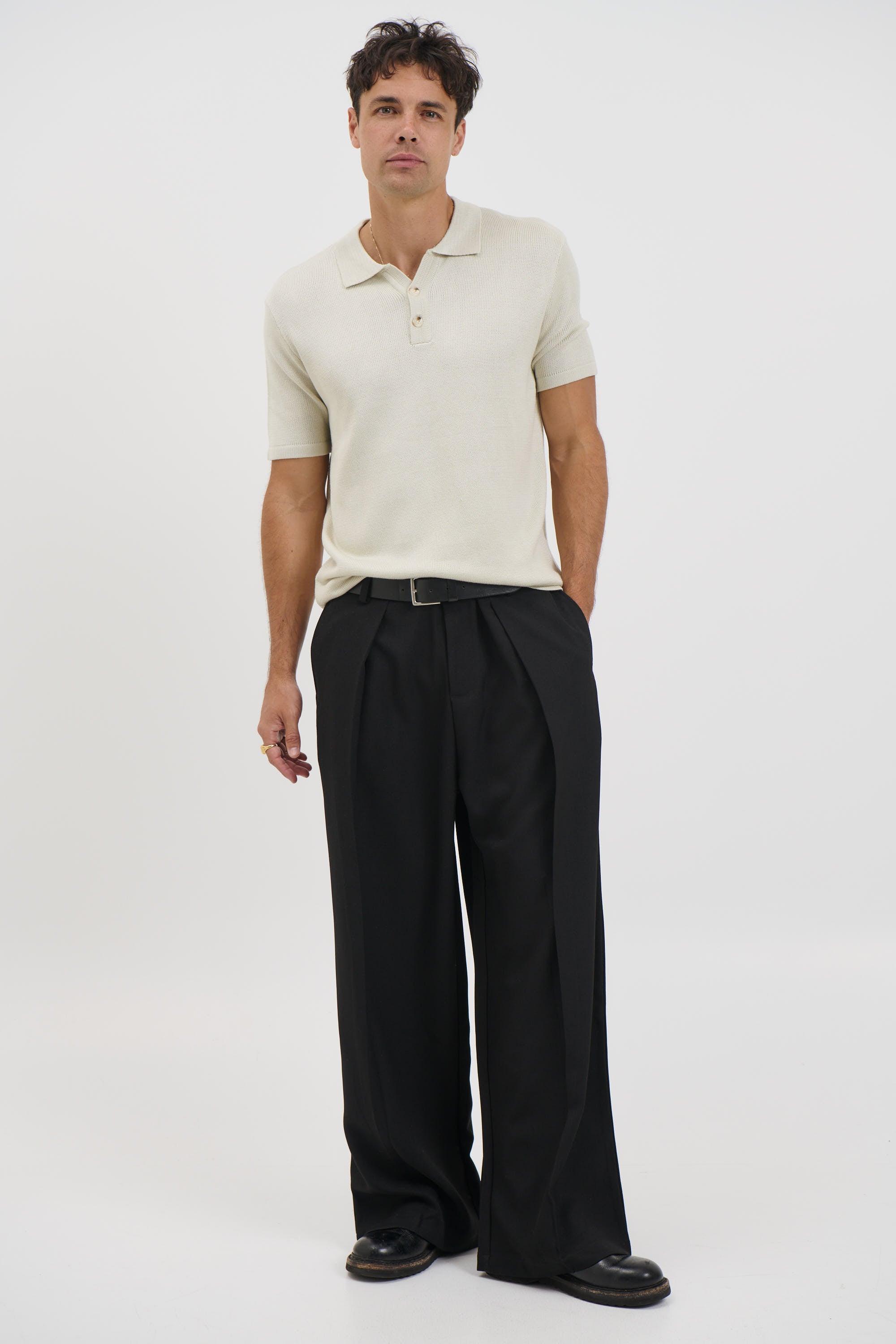 Hayden Knitted Polo Soft Grey