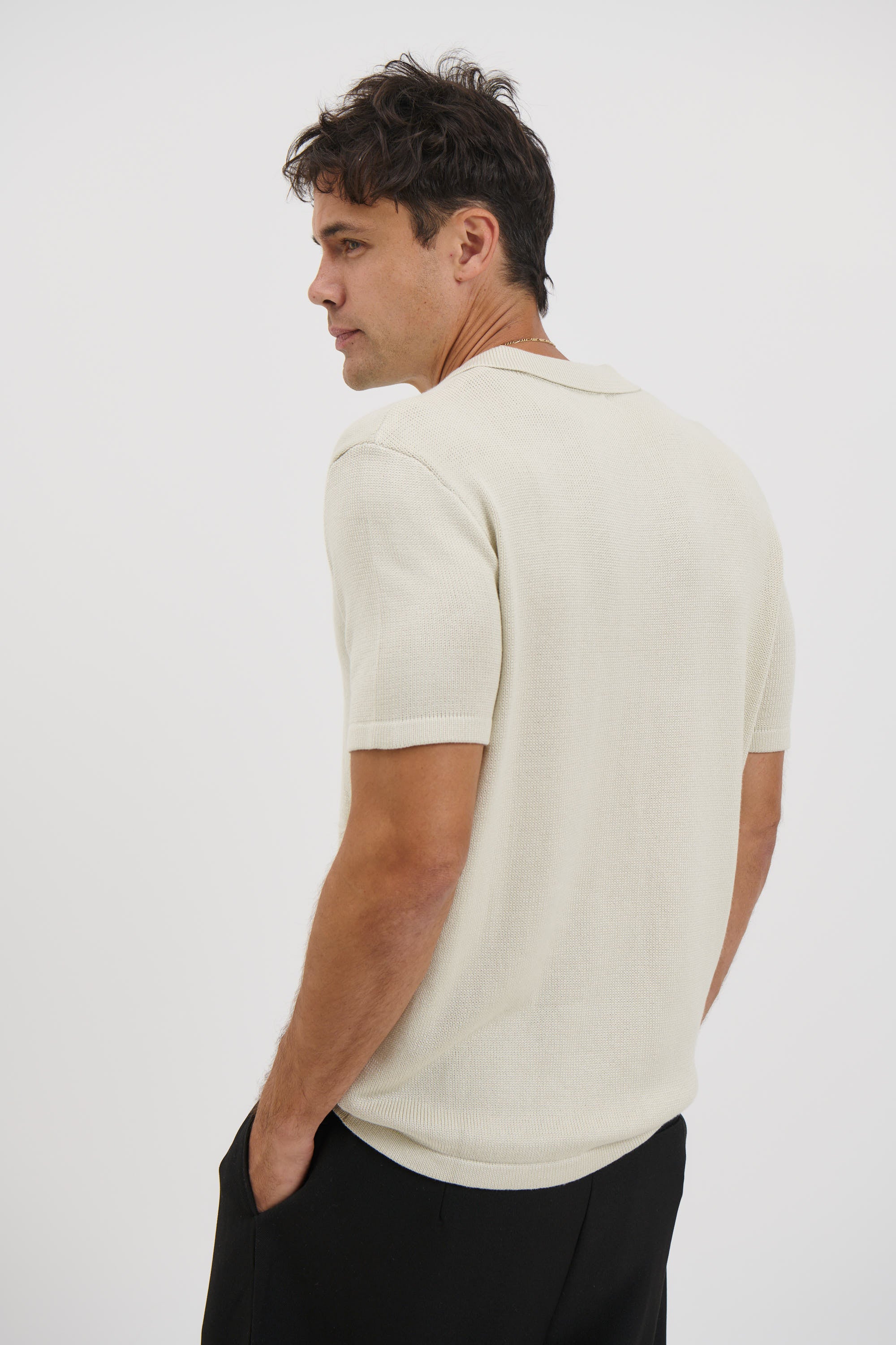 Hayden Knitted Polo Soft Grey