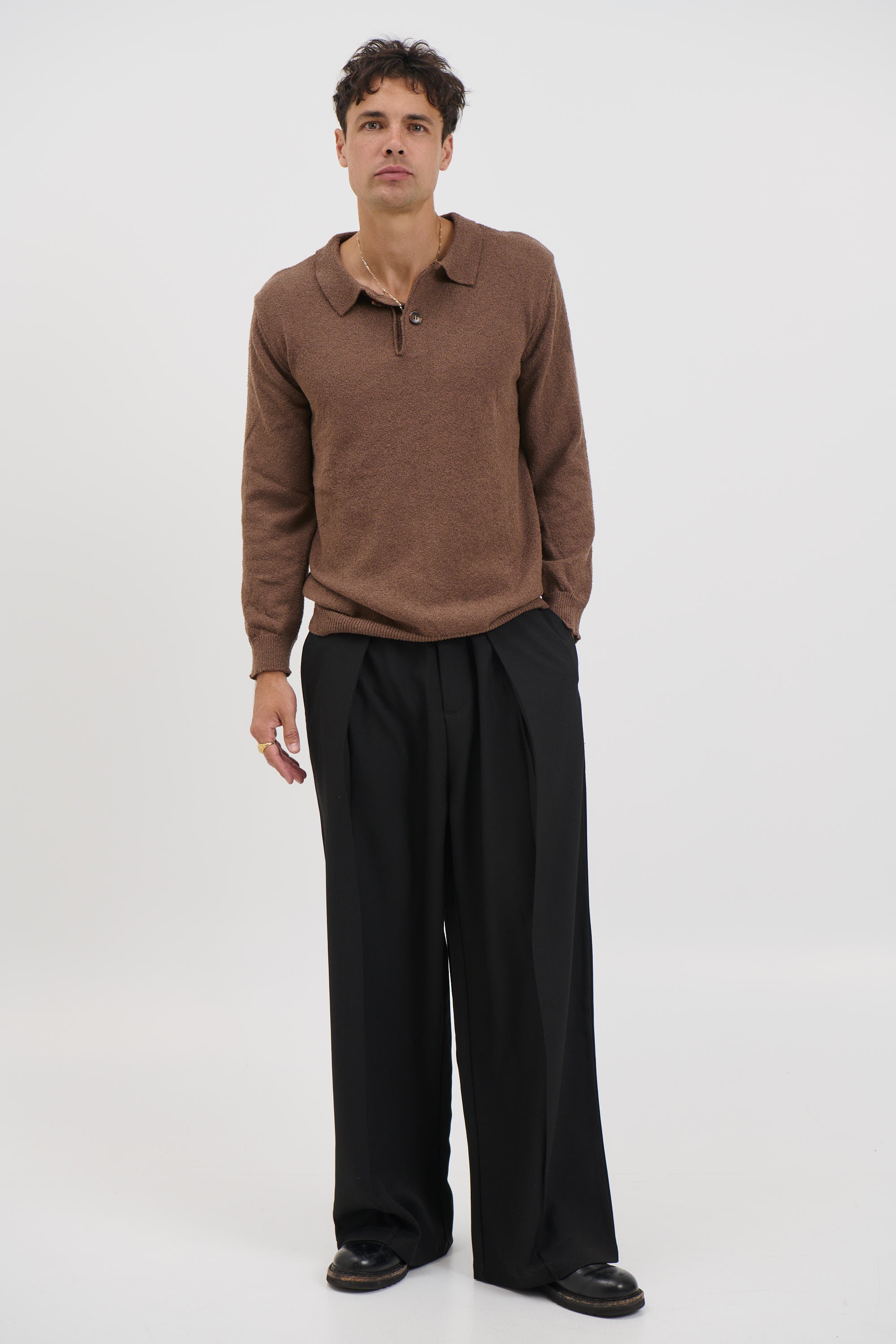 Combed Long Sleeve Polo Choc