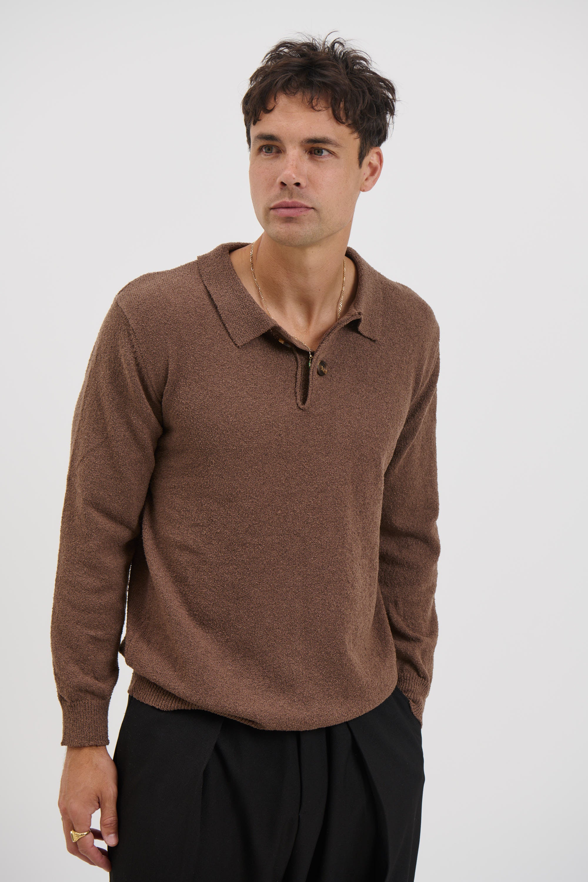 Combed Long Sleeve Polo Choc