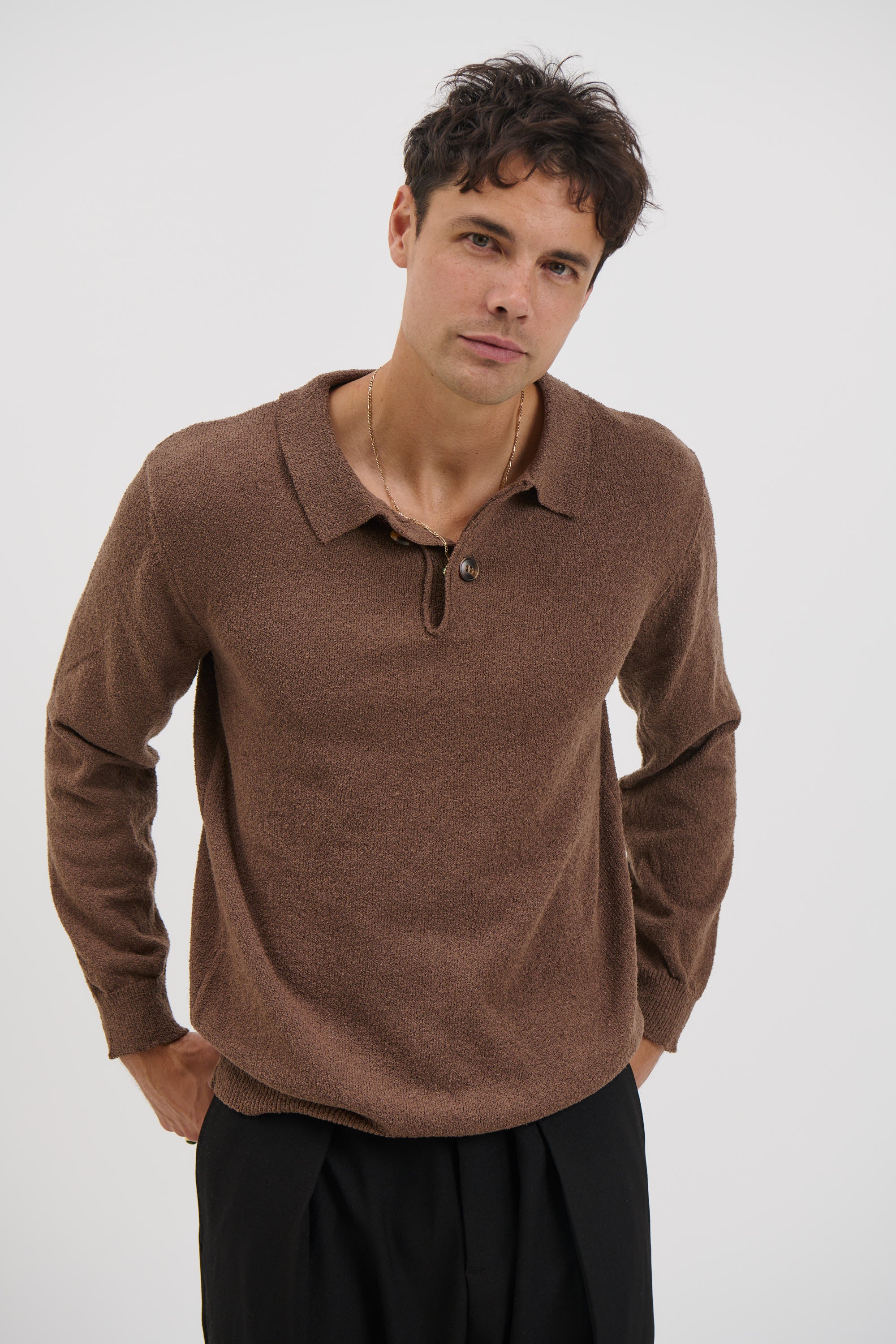 Combed Long Sleeve Polo Choc