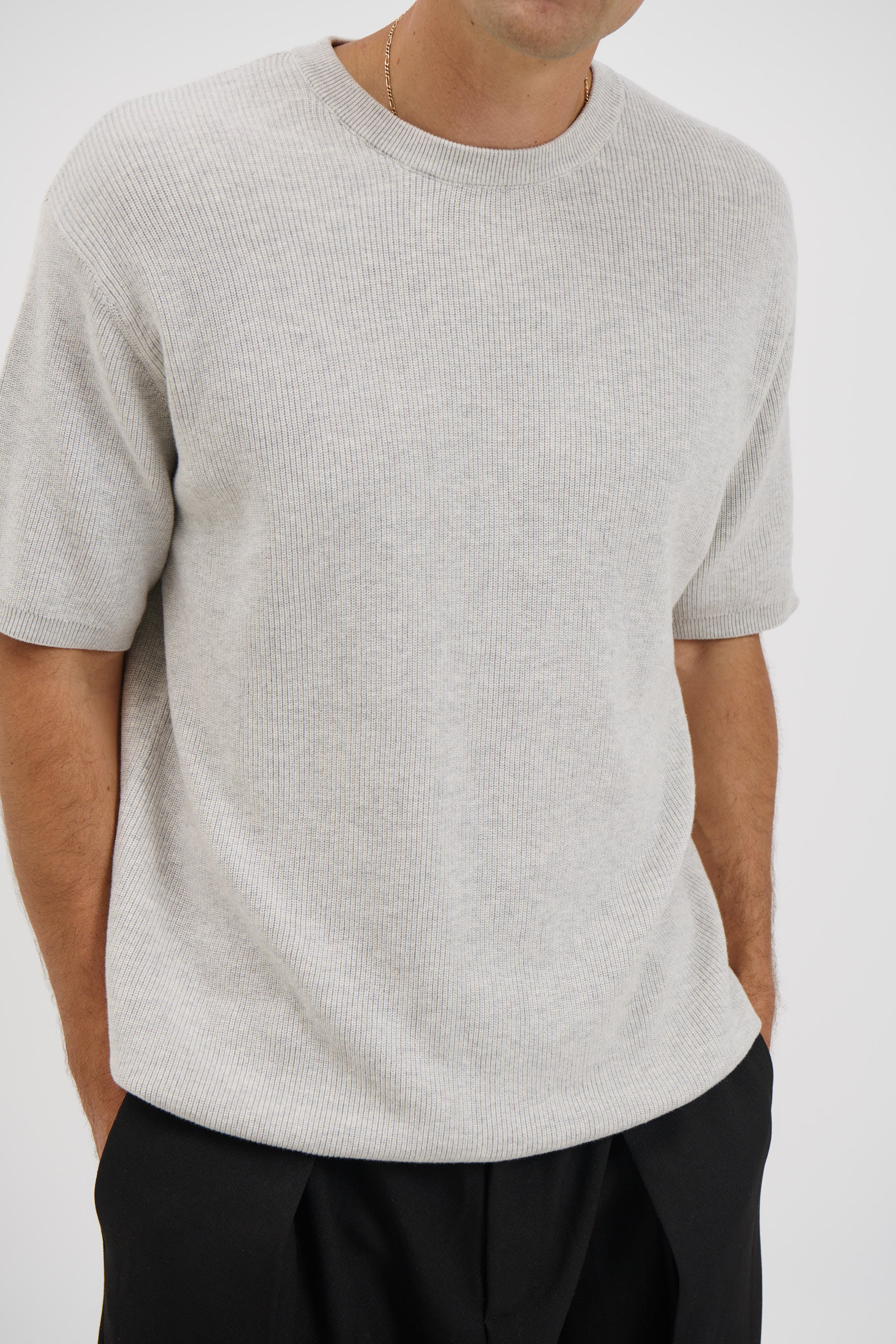 Knitted Crew Neck Tee Grey