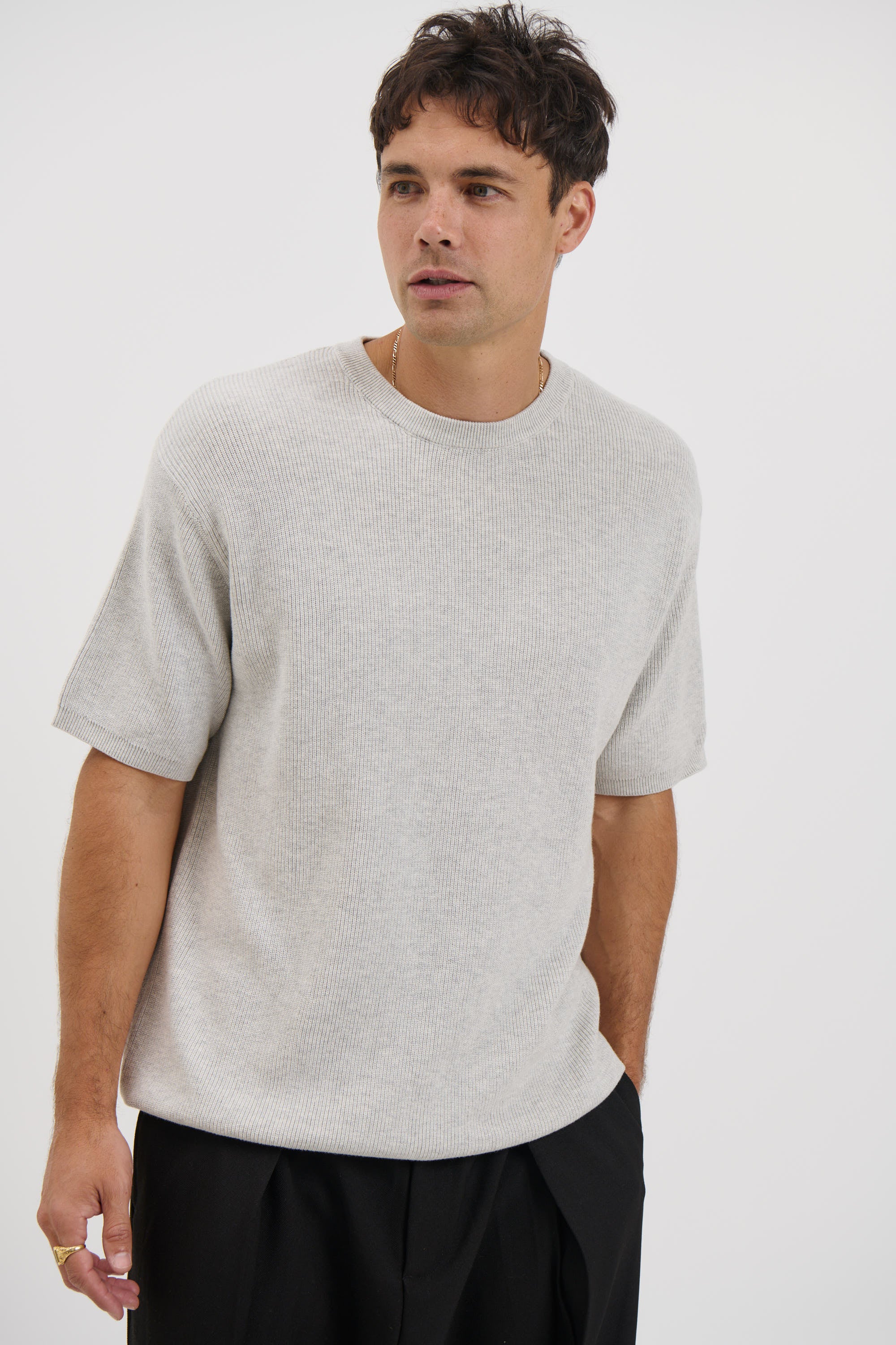 Knitted Crew Neck Tee Grey