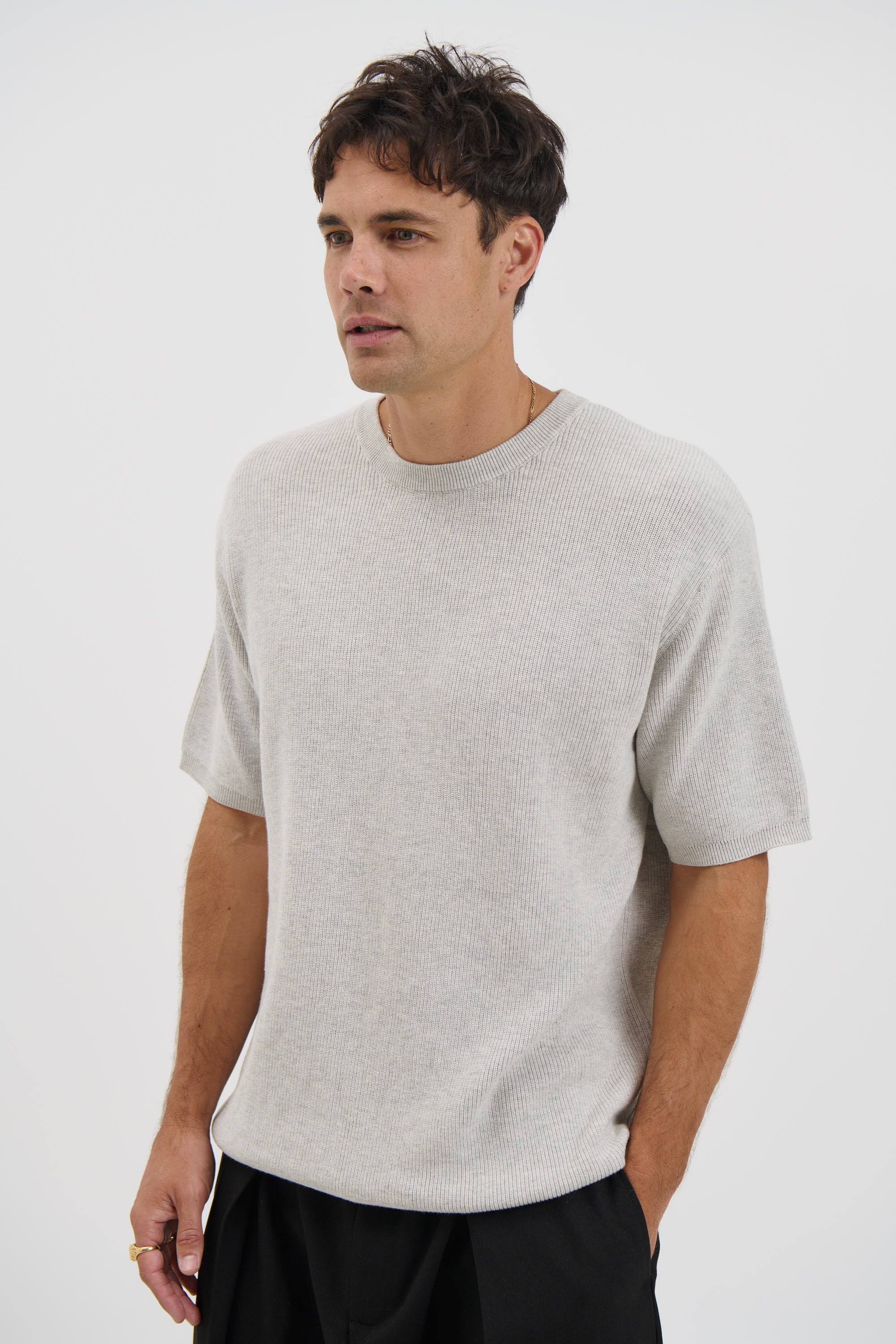 Knitted Crew Neck Tee Grey