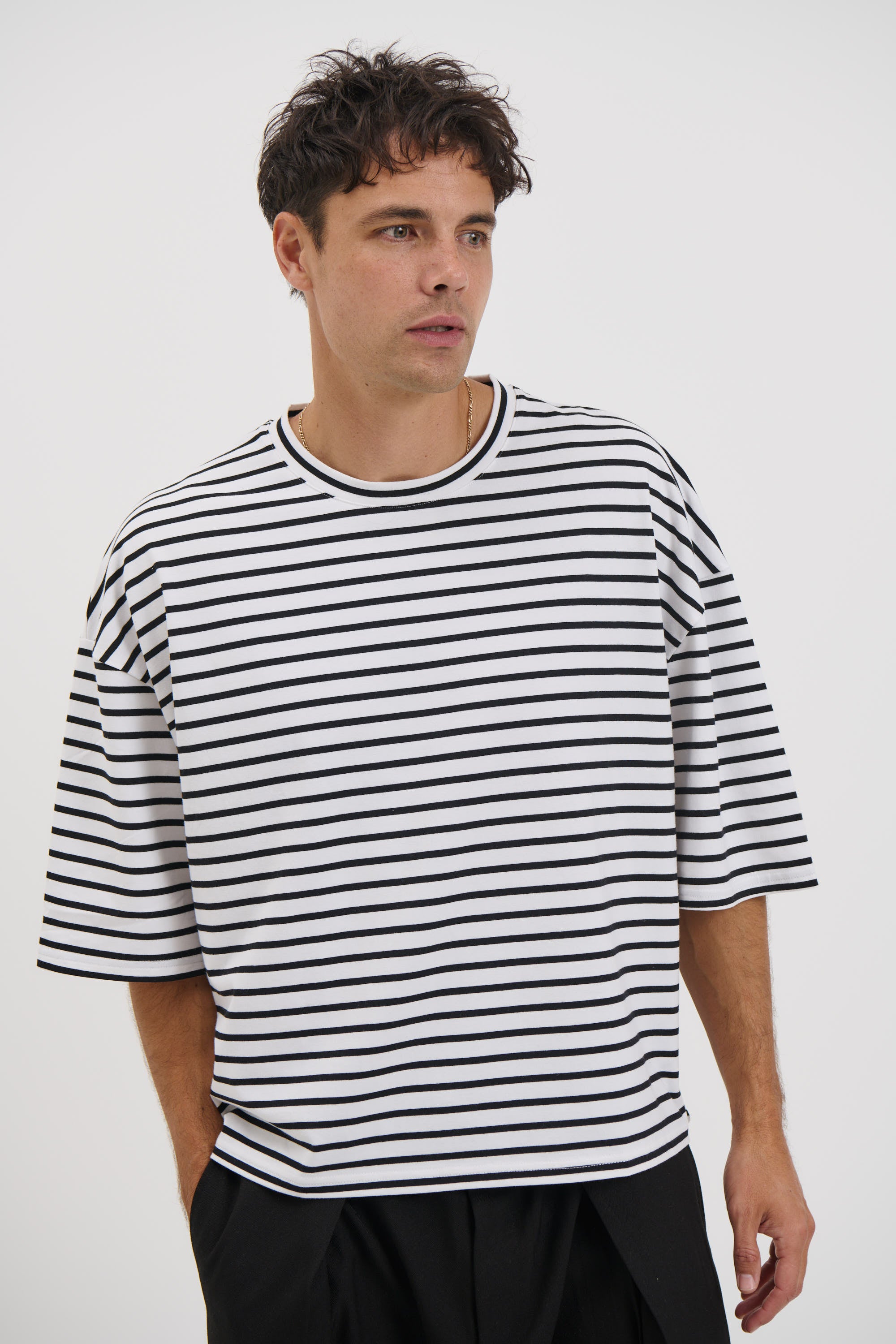 NTH Crop Box Tee White Stripe