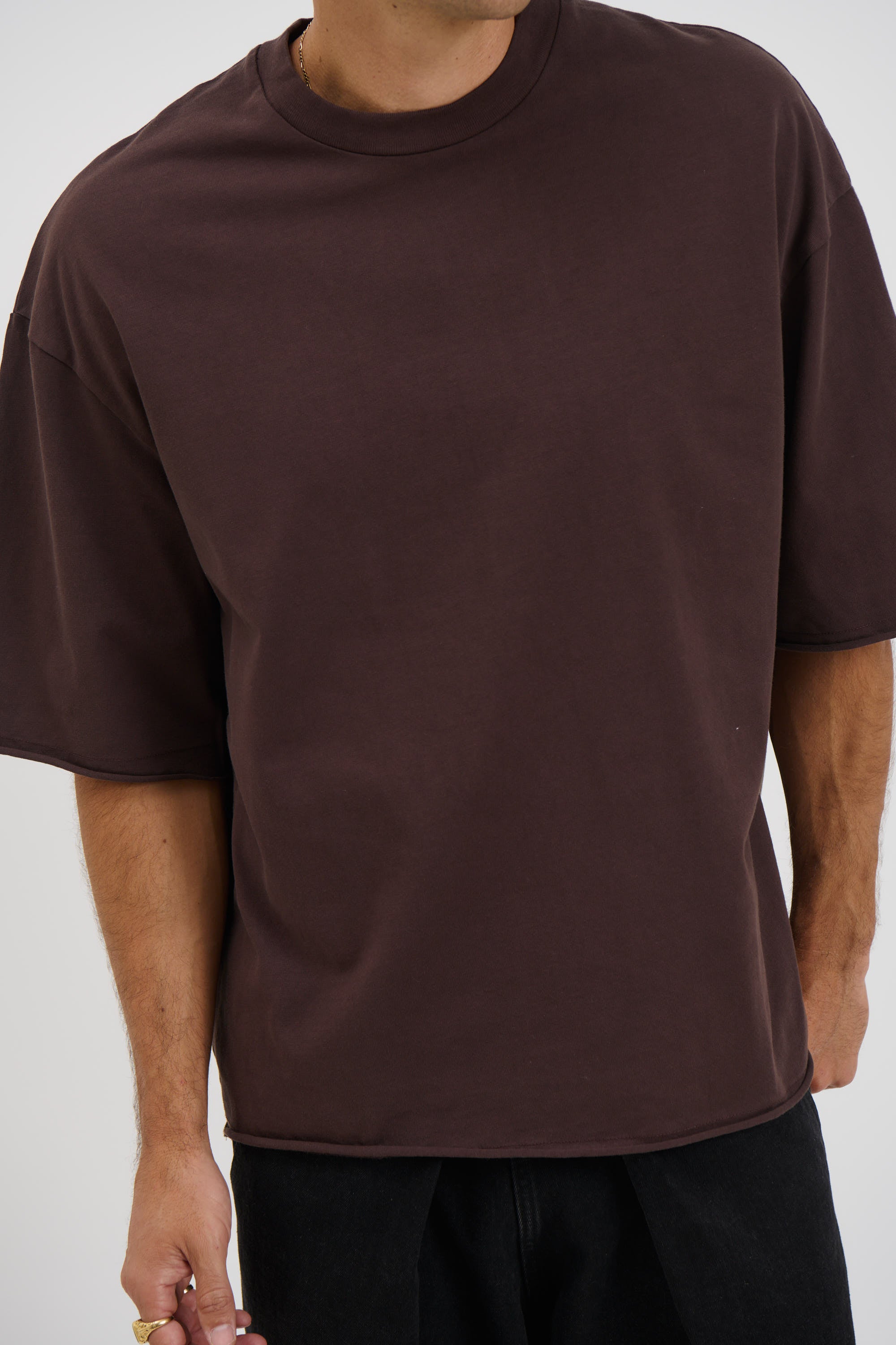 Raw Hem Crew Neck Tee Choc