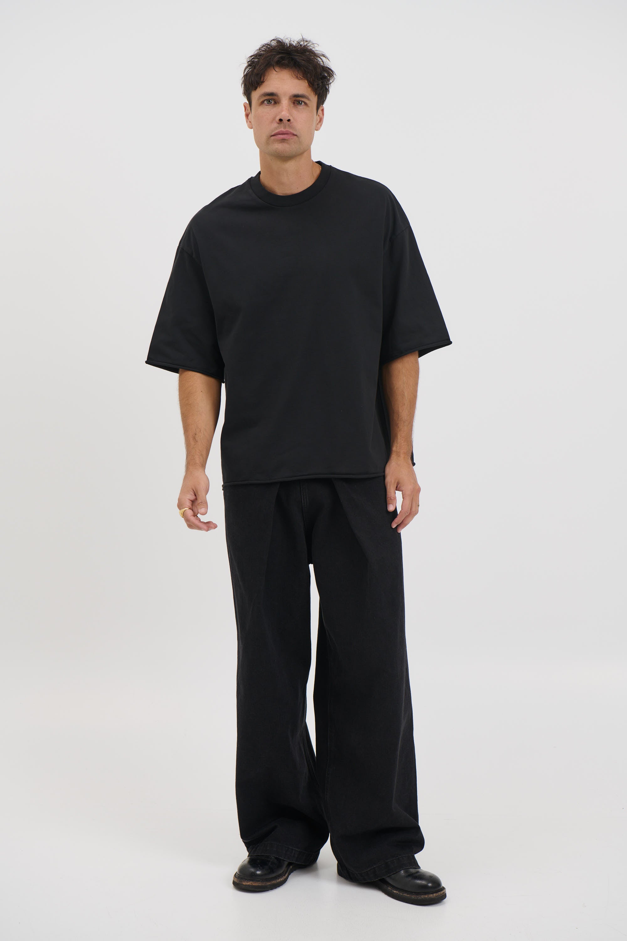 Raw Hem Crew Neck Tee Black
