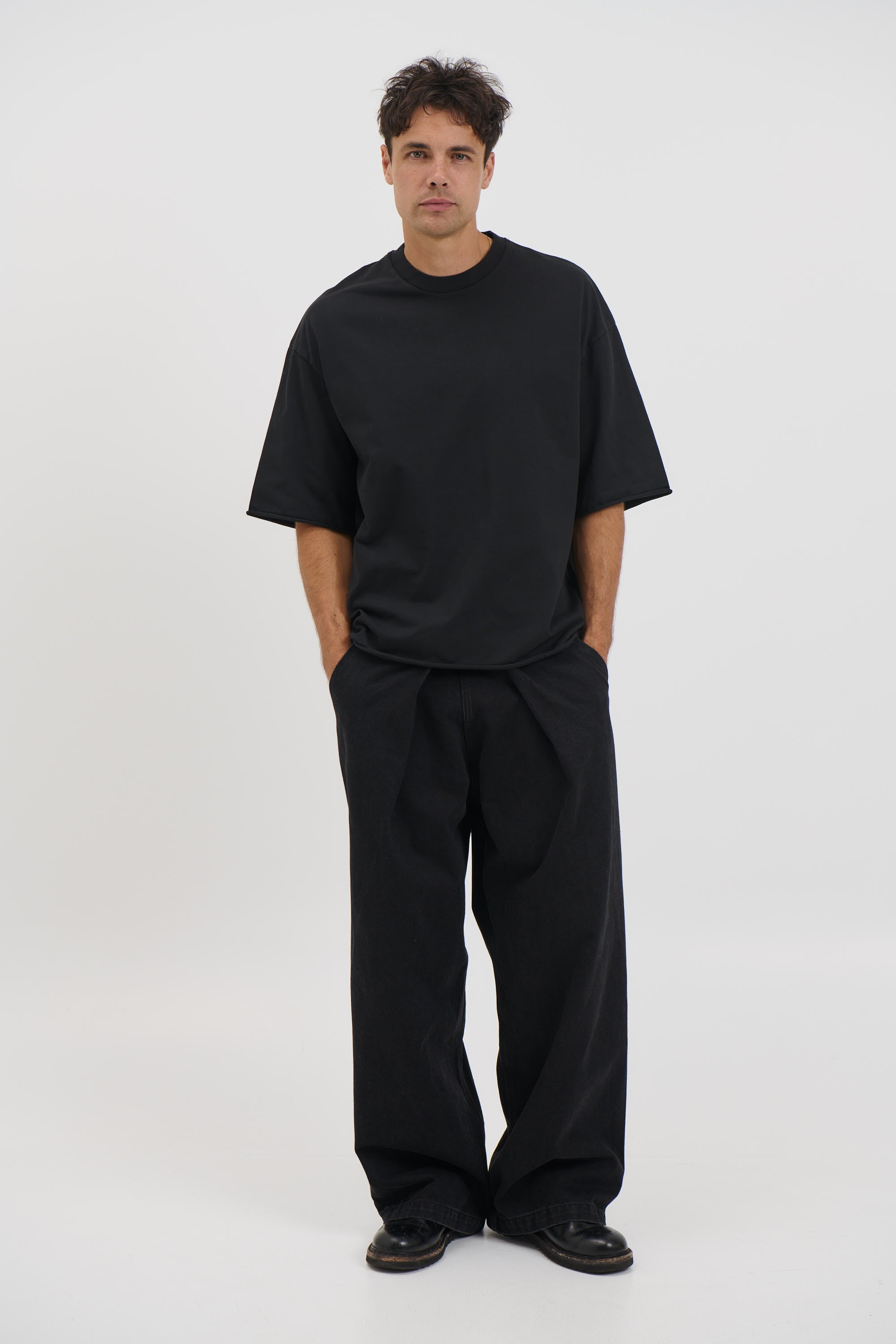 Raw Hem Crew Neck Tee Black