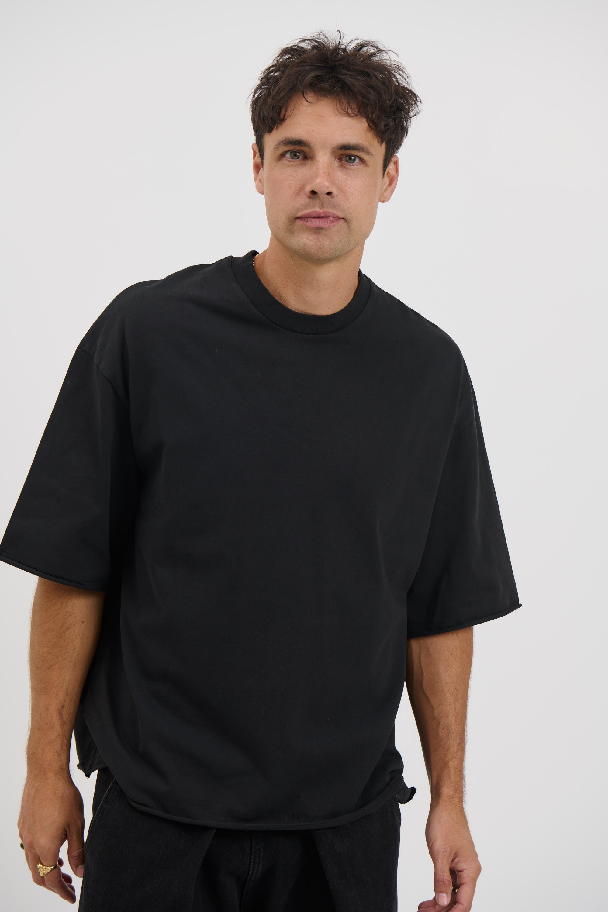 Raw Hem Crew Neck Tee Black