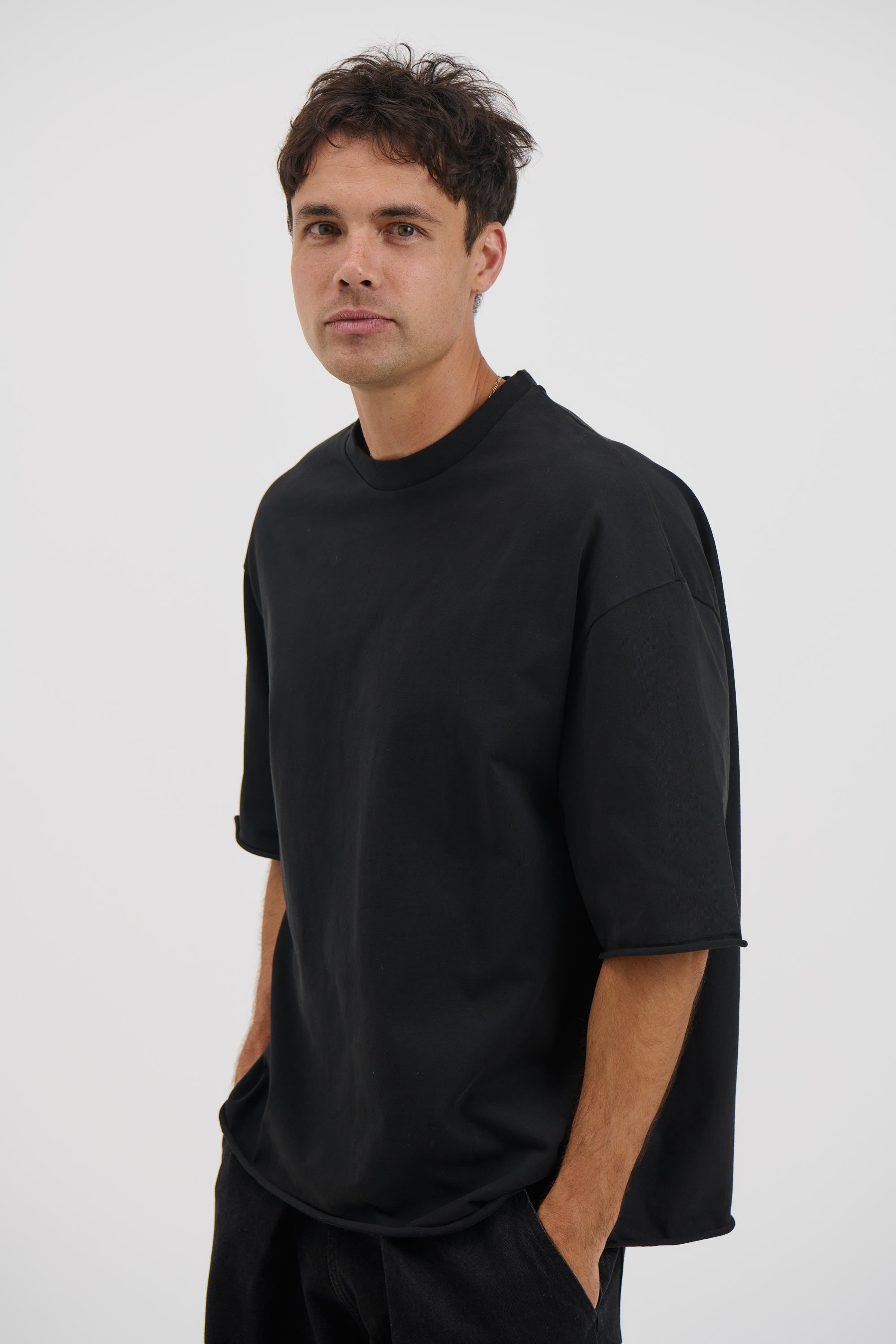 Raw Hem Crew Neck Tee Black