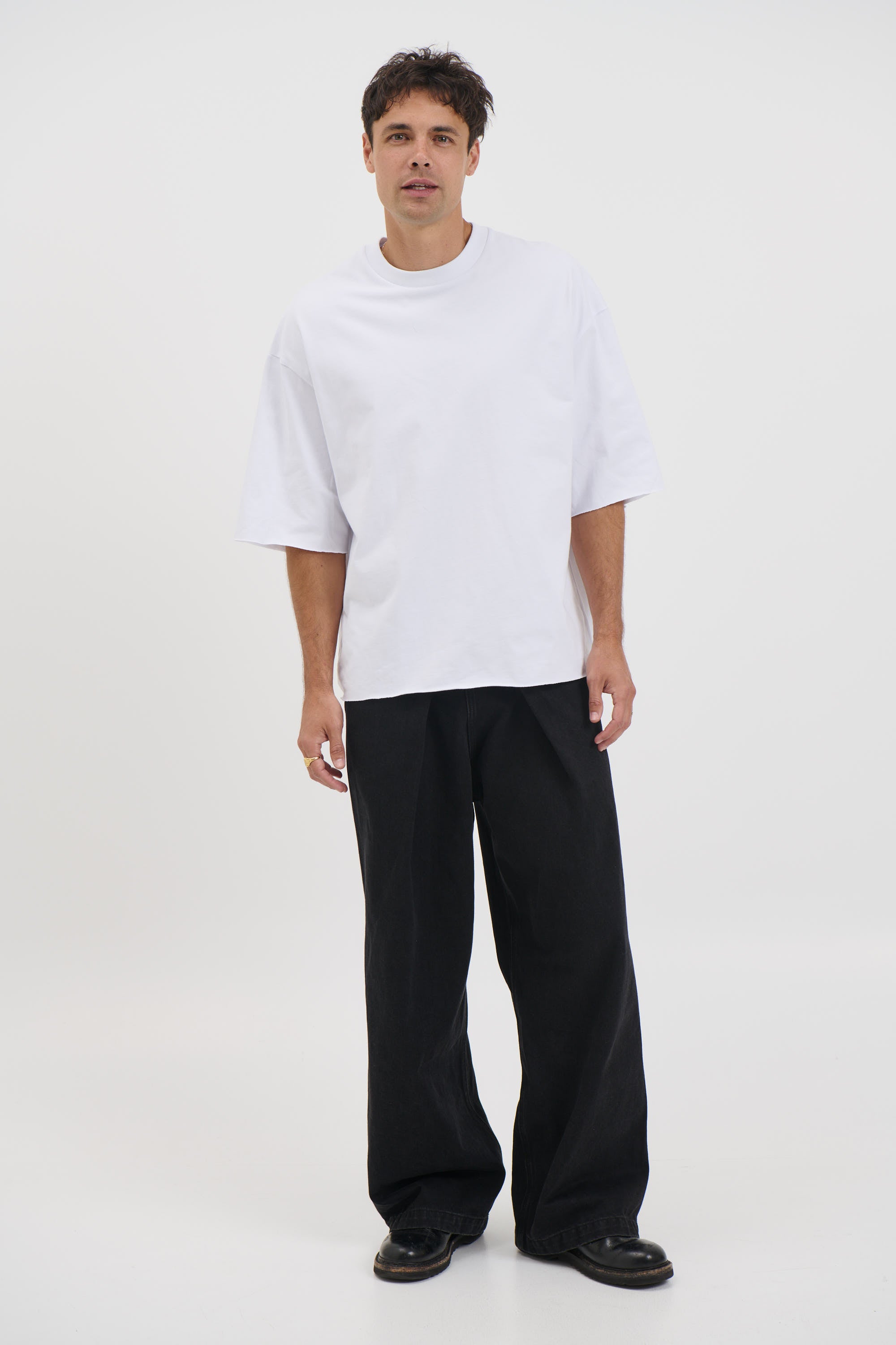 Raw Hem Crew Neck Tee White