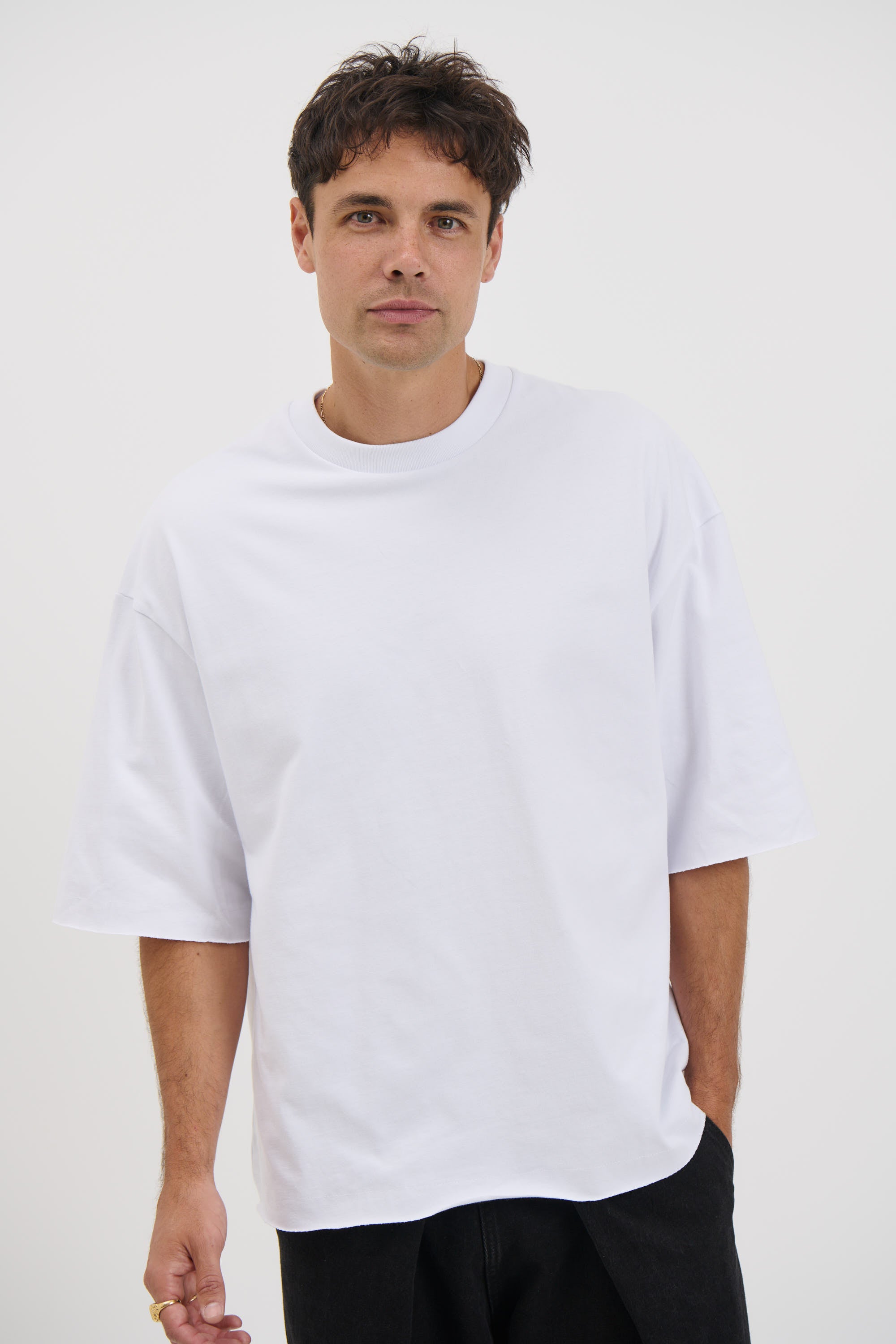 Raw Hem Crew Neck Tee White
