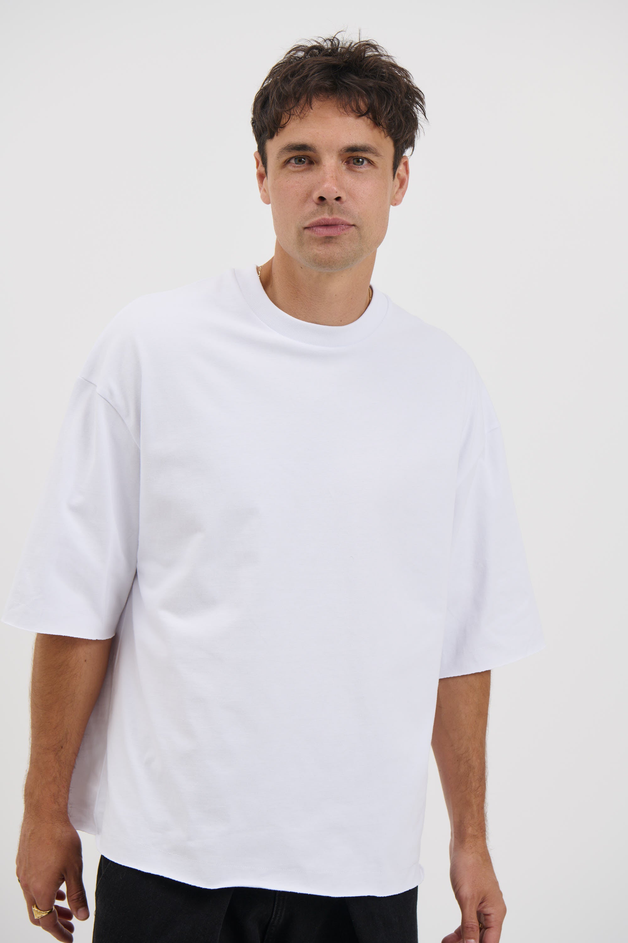 Raw Hem Crew Neck Tee White
