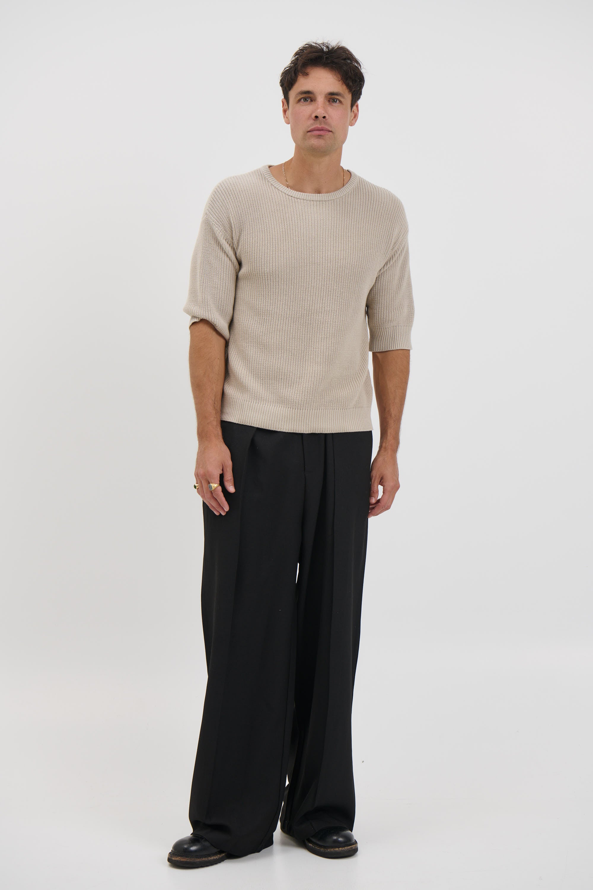 Drop Sleeve Knitted Tee Stone