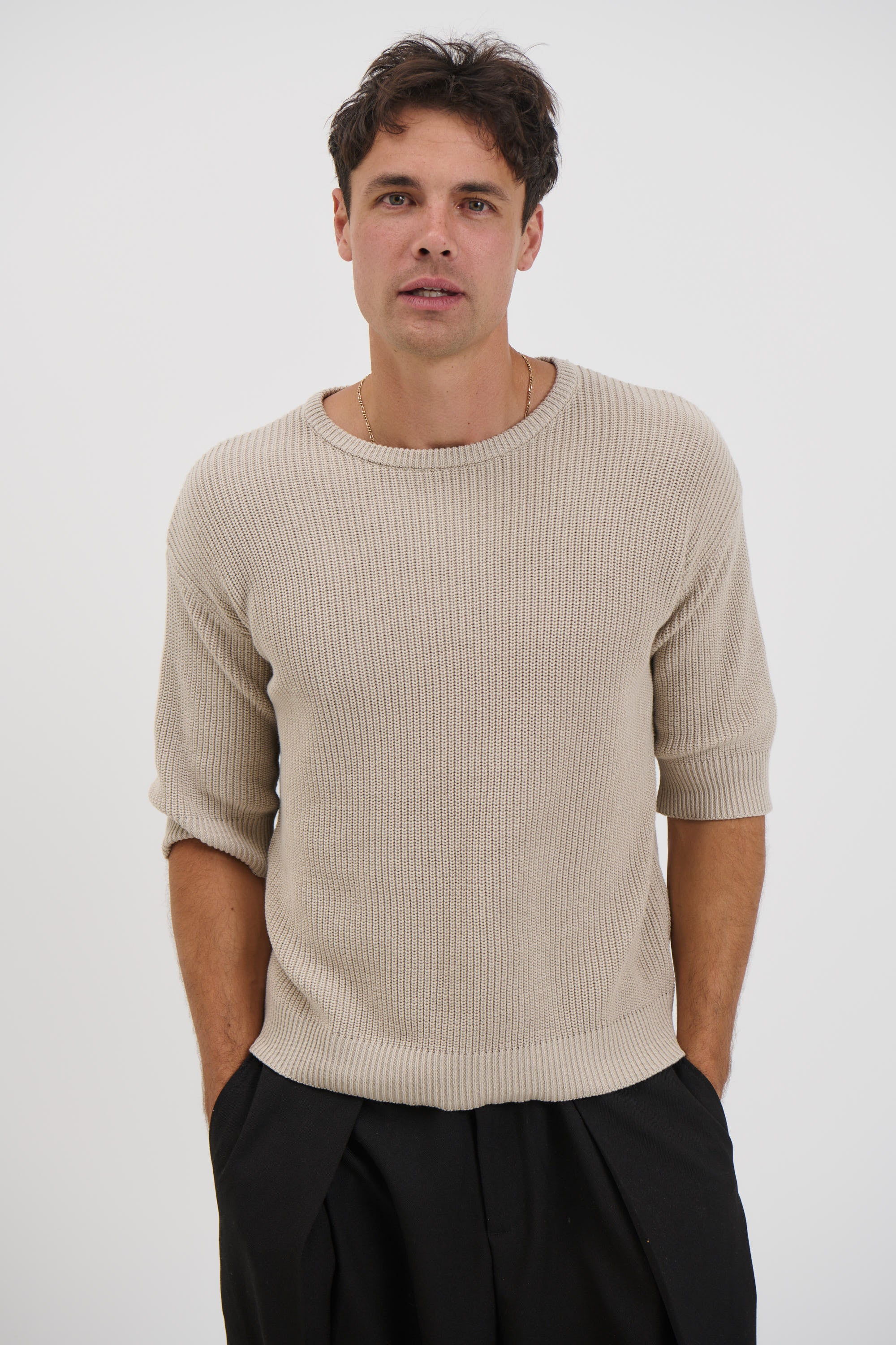 Drop Sleeve Knitted Tee Stone