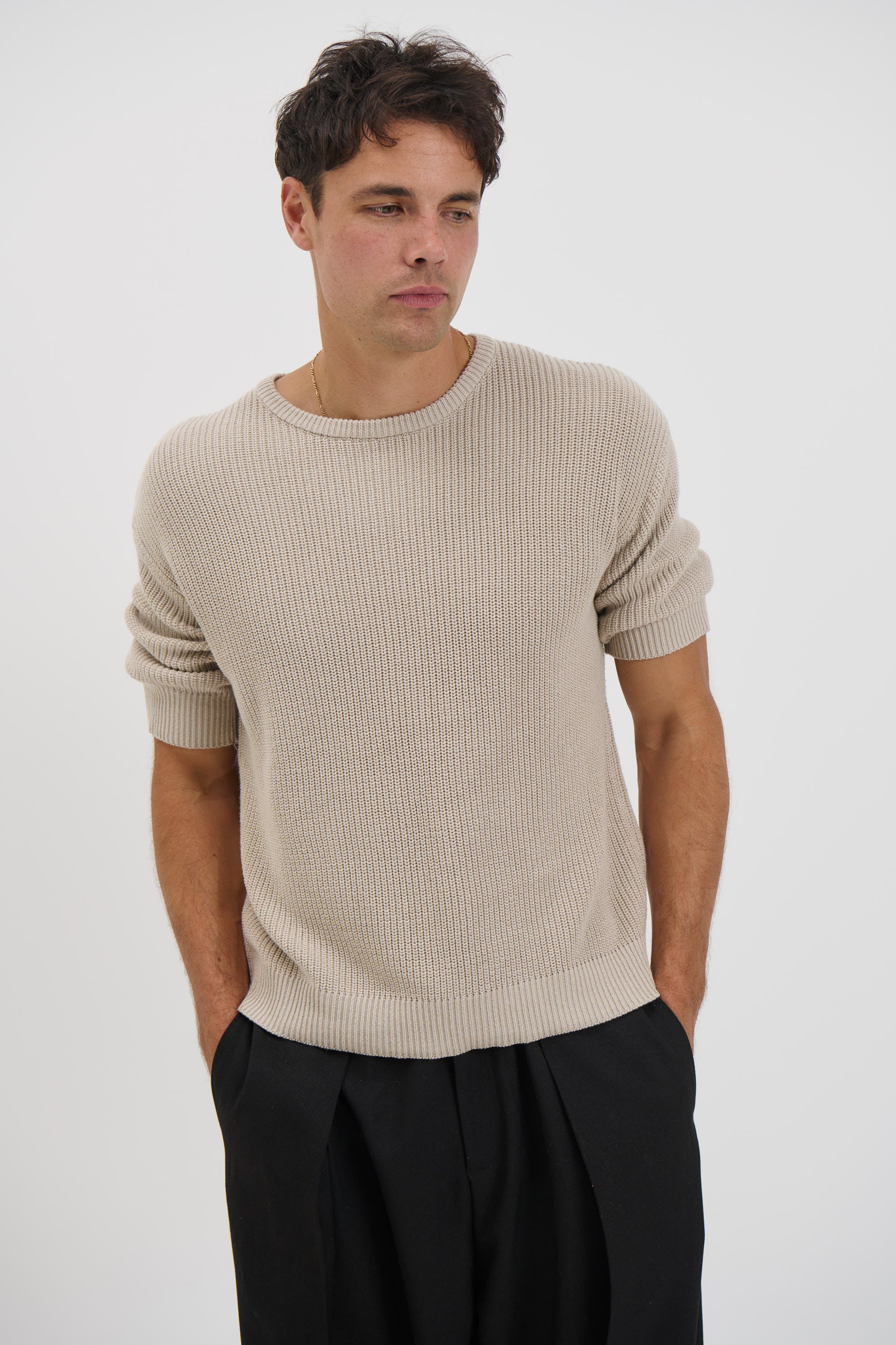 Drop Sleeve Knitted Tee Stone