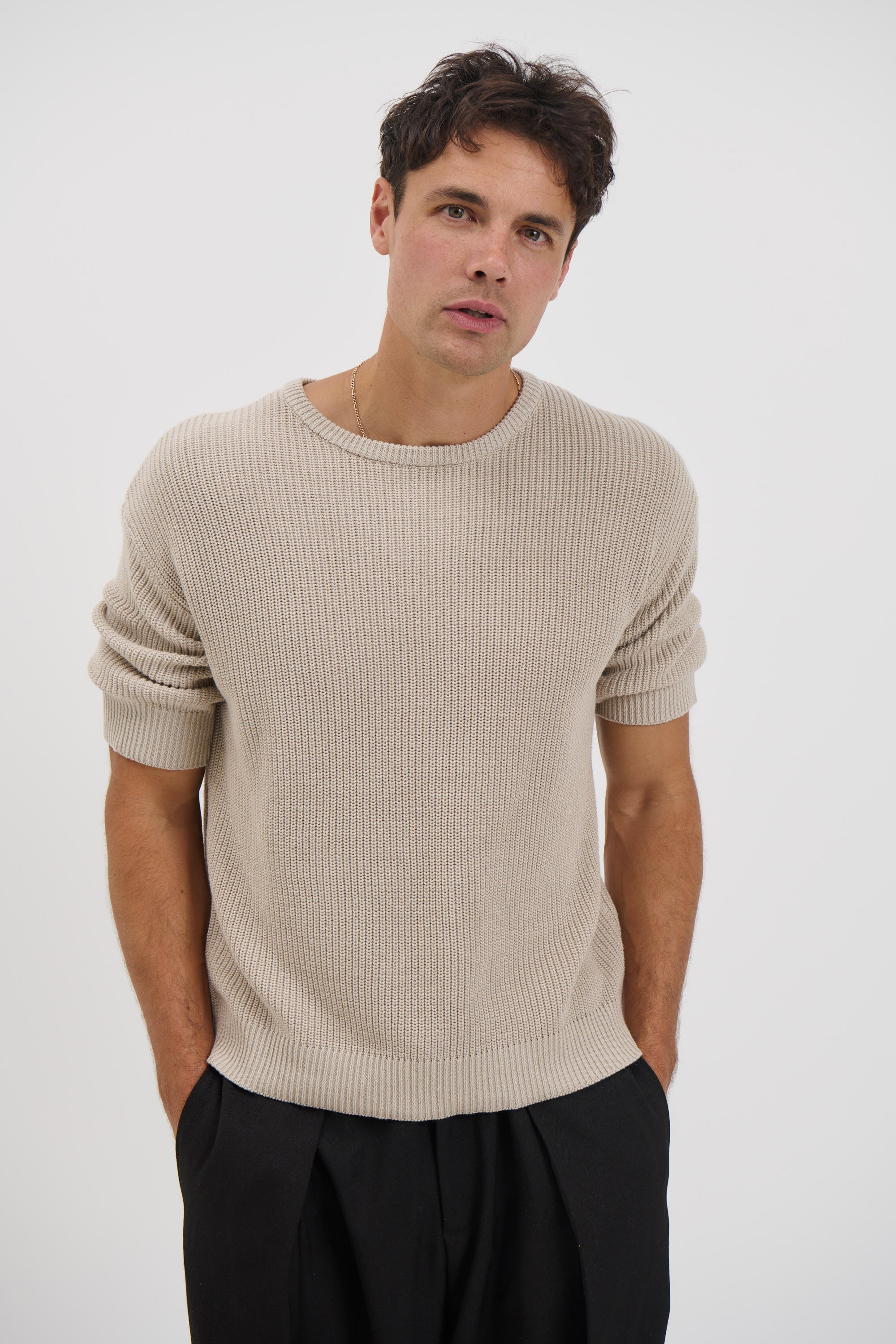 Drop Sleeve Knitted Tee Stone
