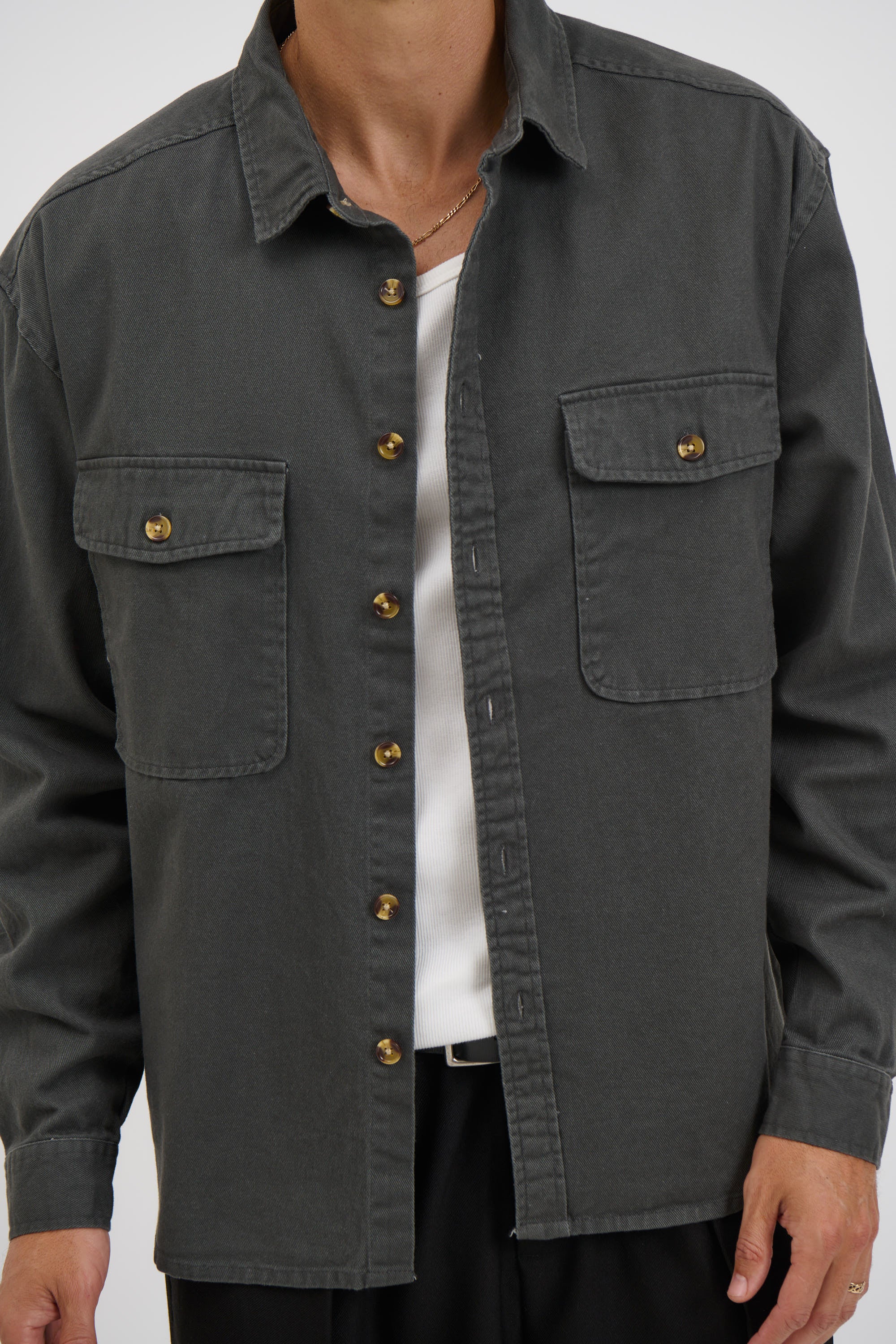 Mike Cotton Drill Shacket Charcoal