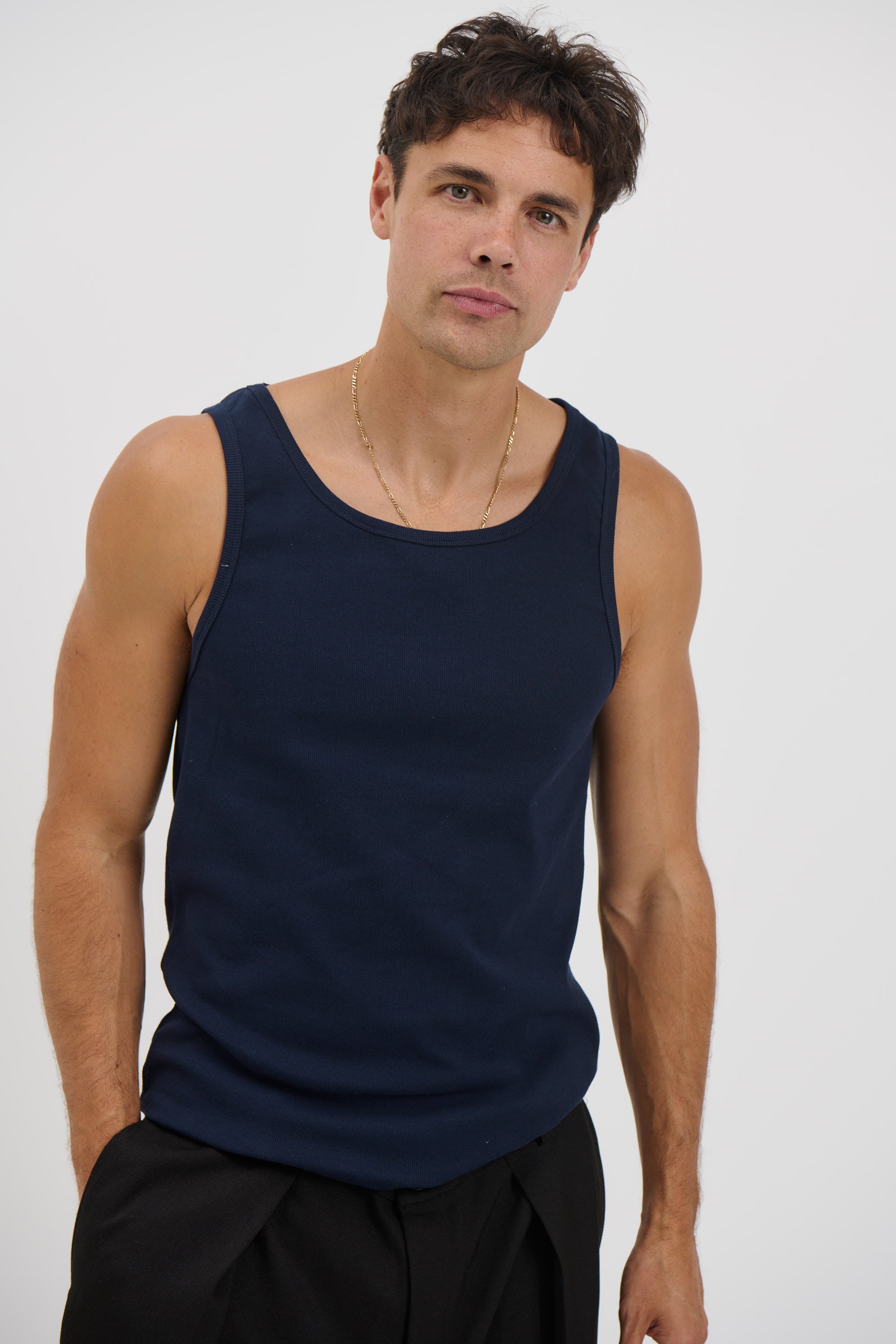 NTH Fitted Ribbed Tank Navy