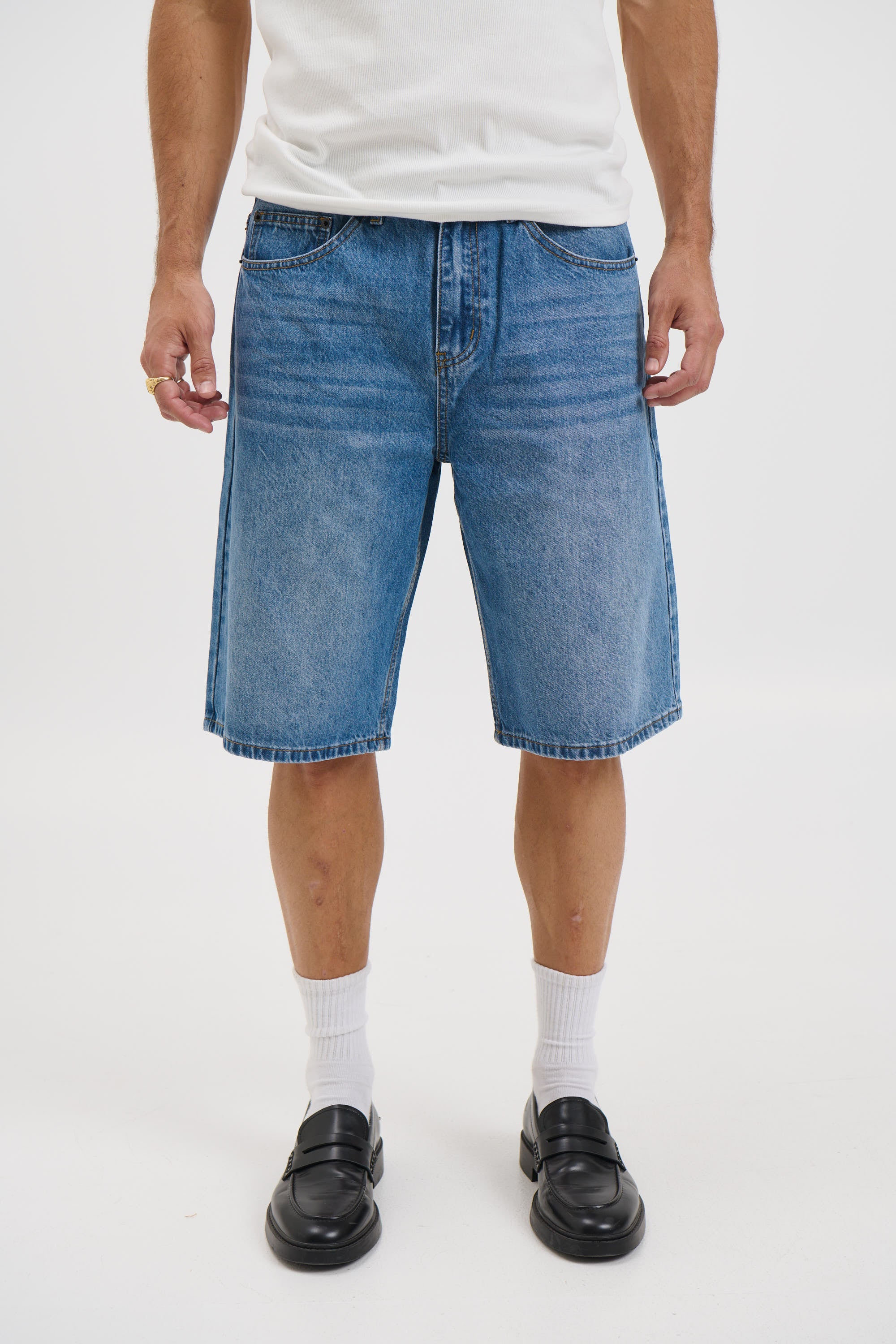 Flint Baggy Denim Jort Mid Blue
