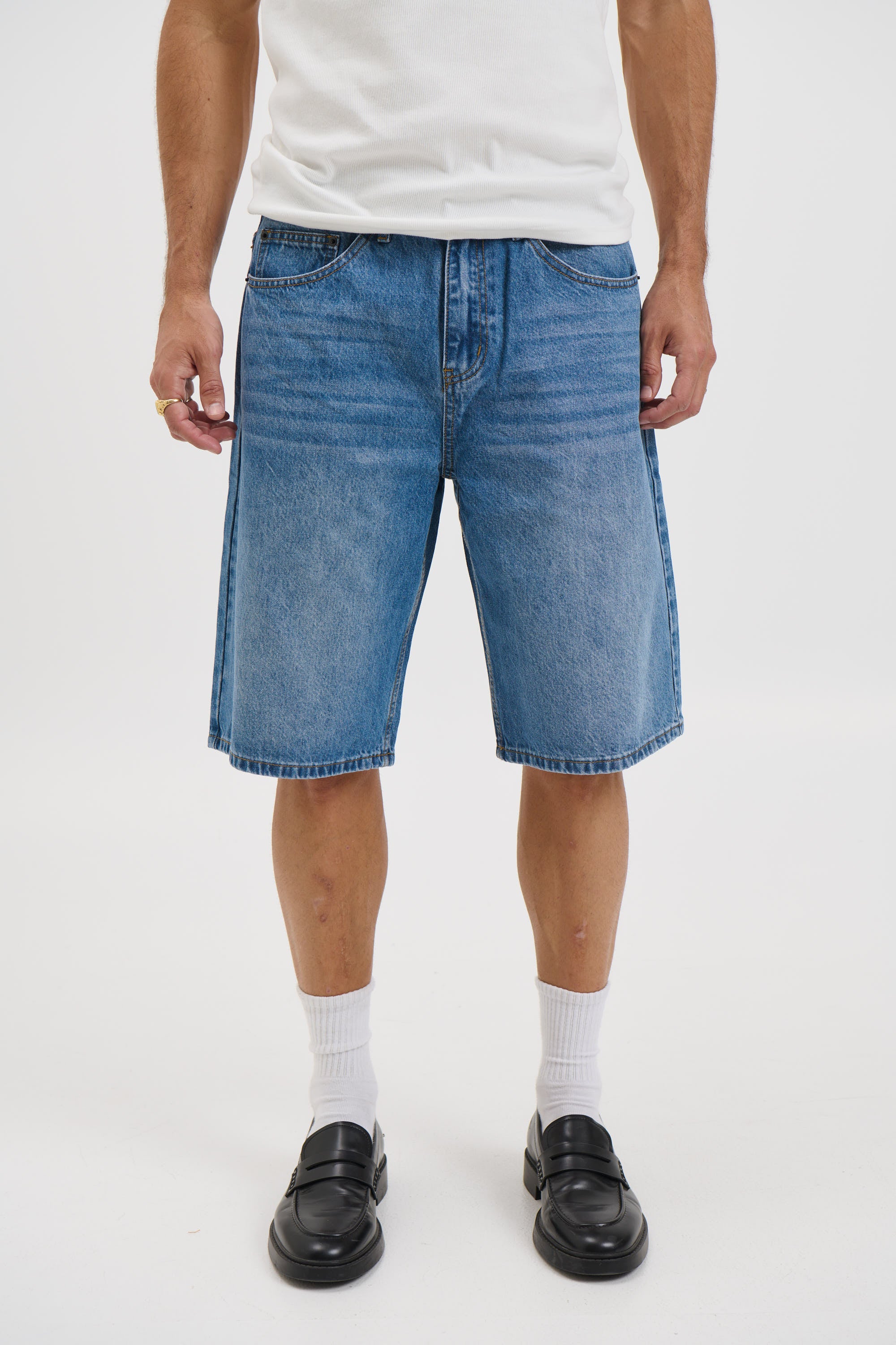 Flint Baggy Denim Jort Mid Blue