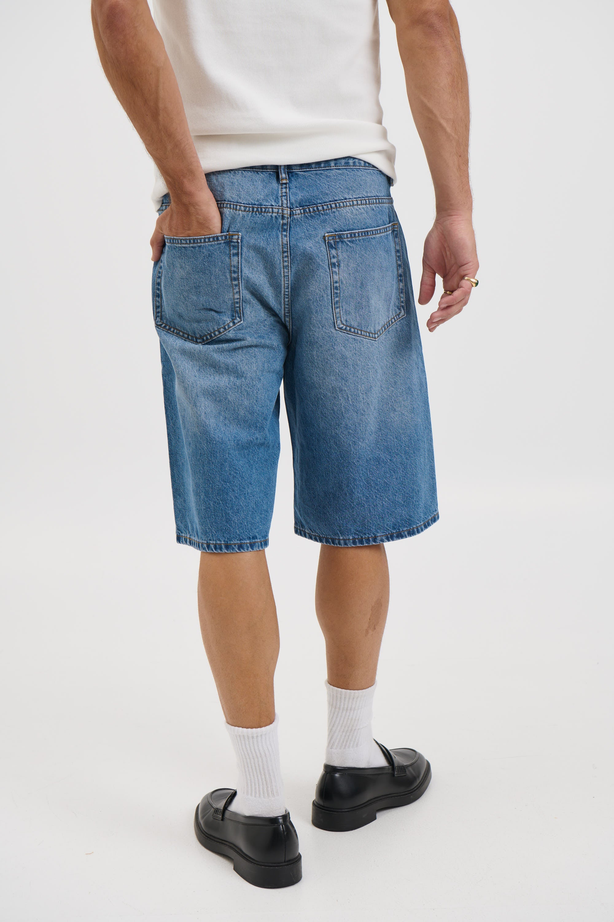 Flint Baggy Denim Jort Mid Blue