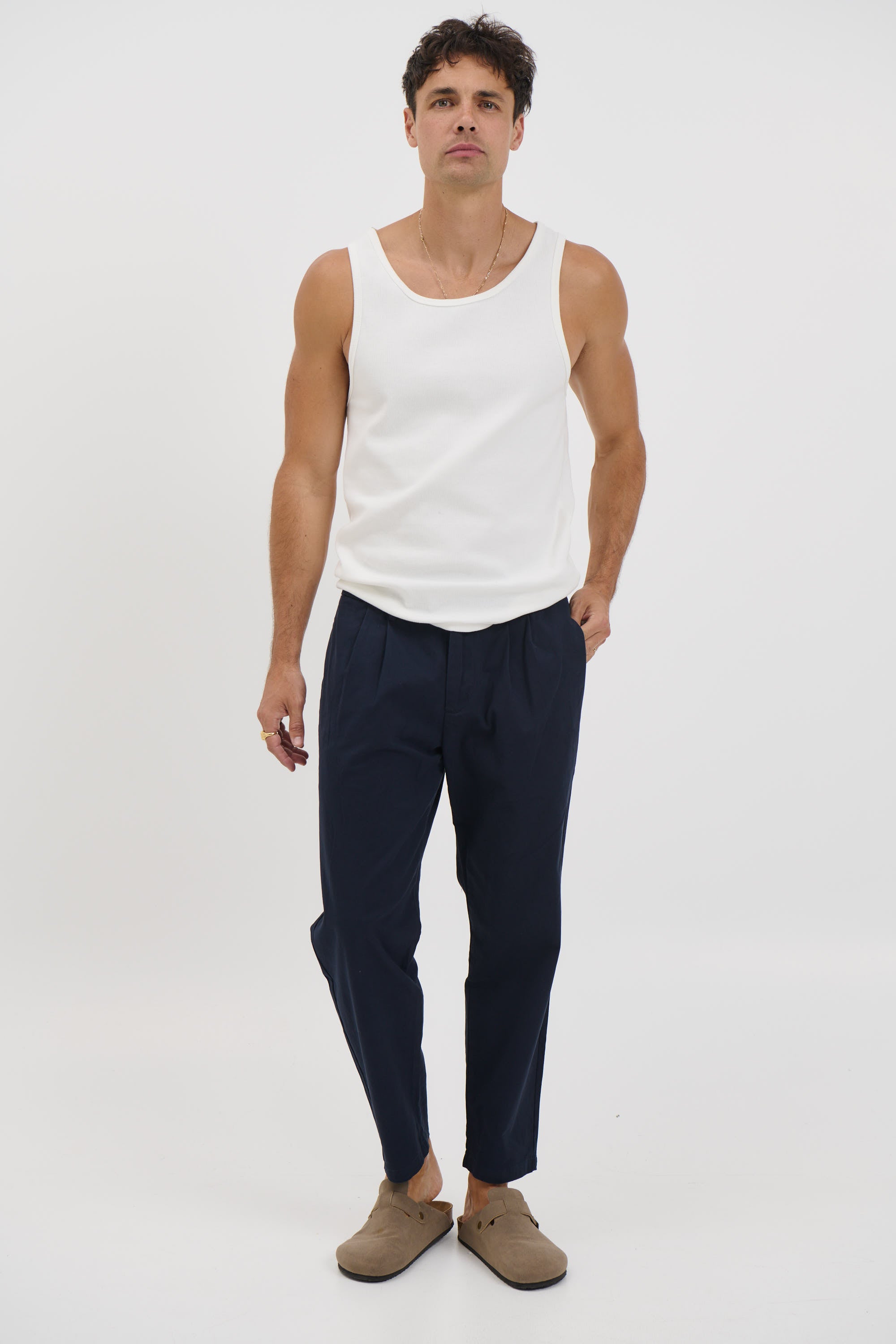 NTH Cropped Pleat Pant Navy