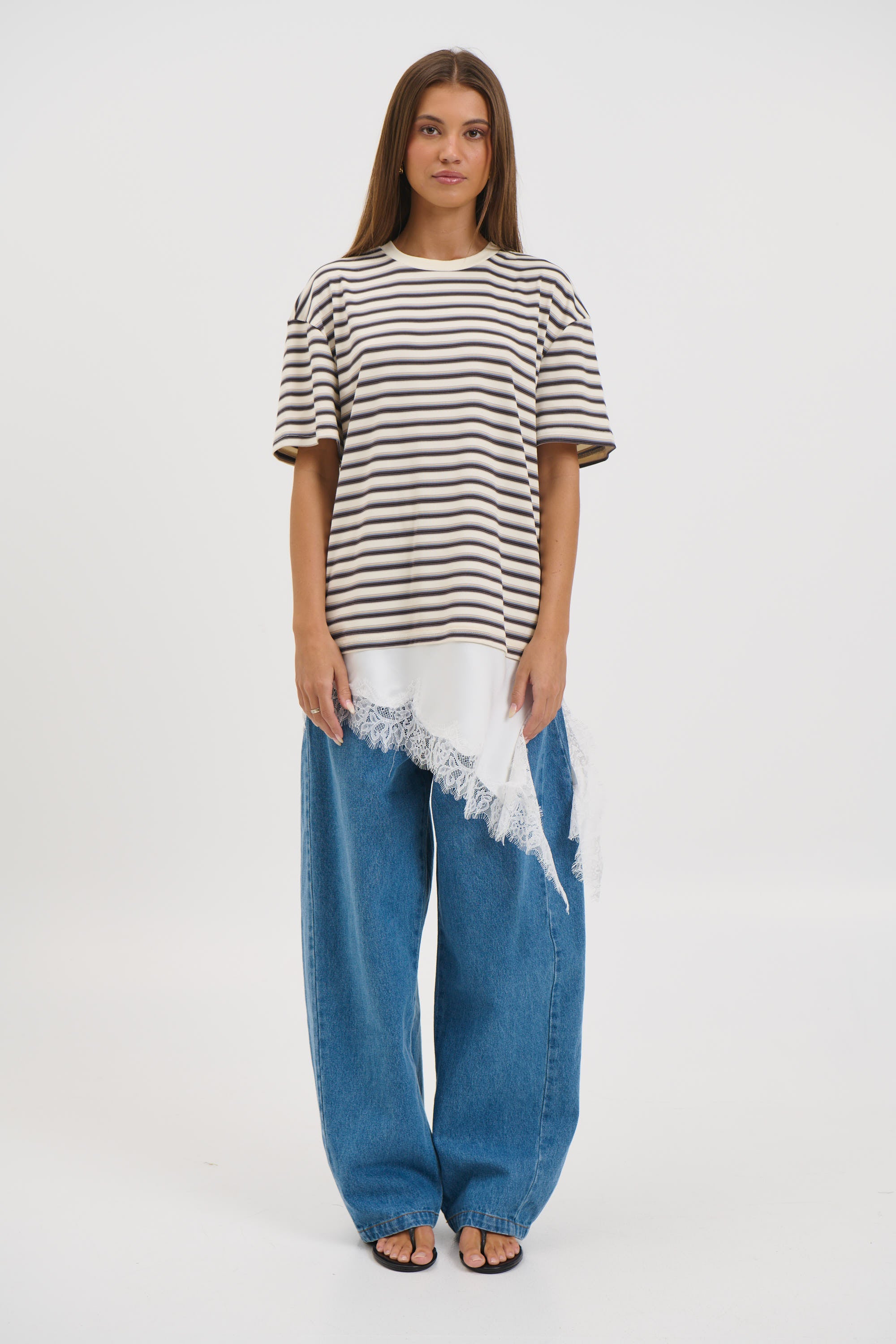 Miranda Lace Tee Cream Stripe